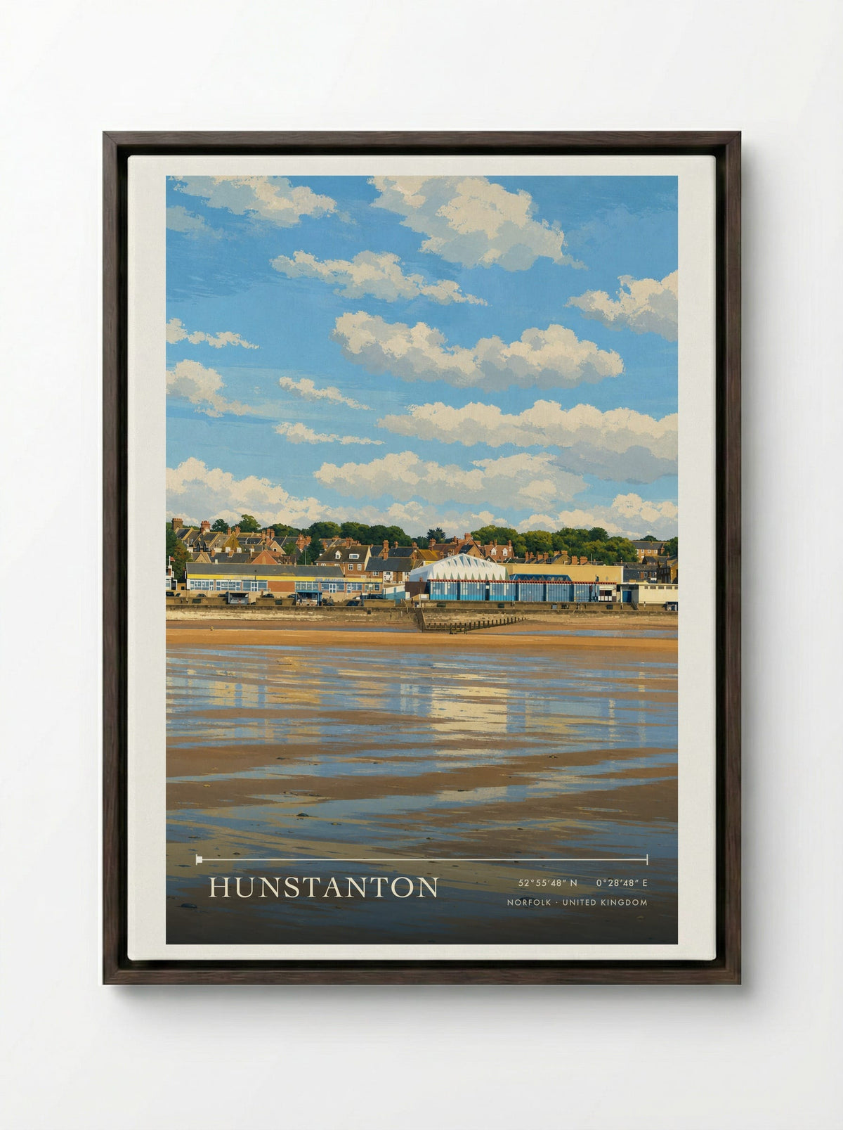 Hunstanton Norfolk United Kingdom Travel Poster - Framed Canvas Dark Wood