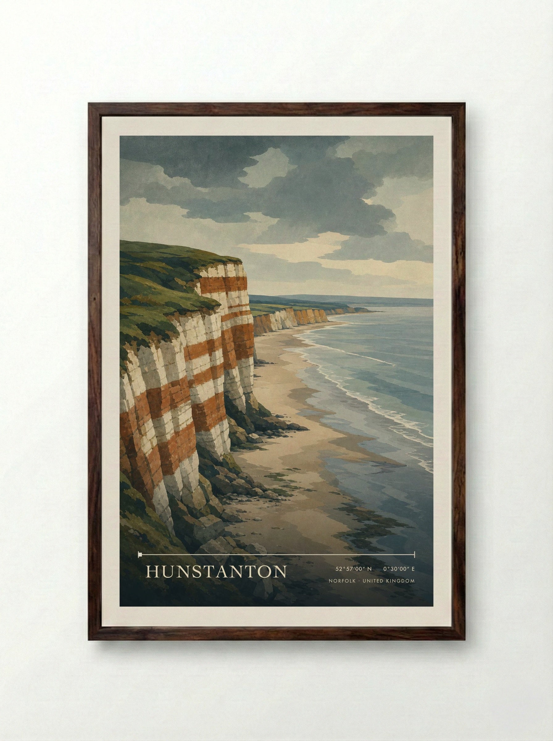 Hunstanton Norfolk United Kingdom Travel Poster - Framed Print Dark Wood