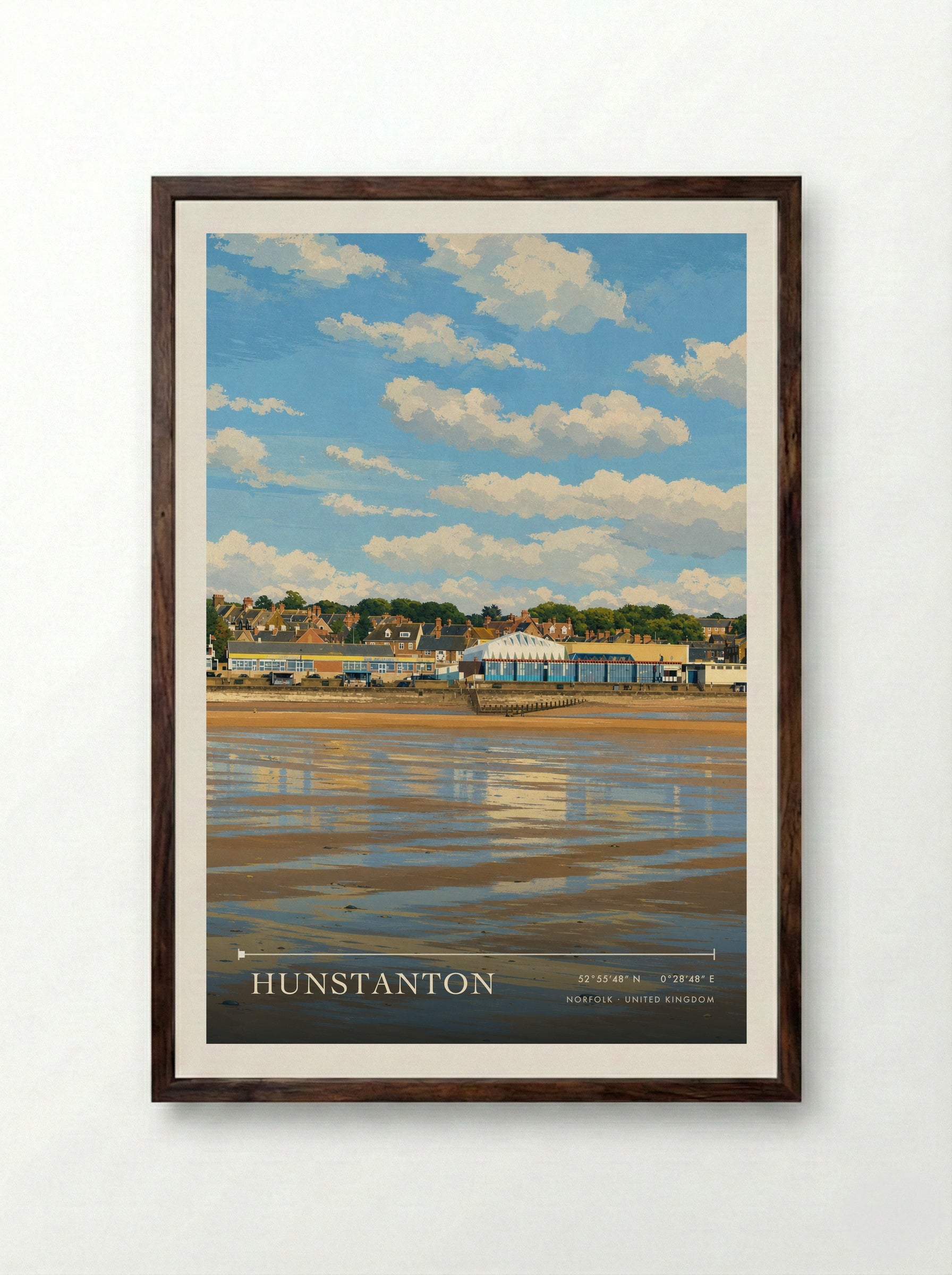 Hunstanton Norfolk United Kingdom Travel Poster - Framed Print Dark Wood