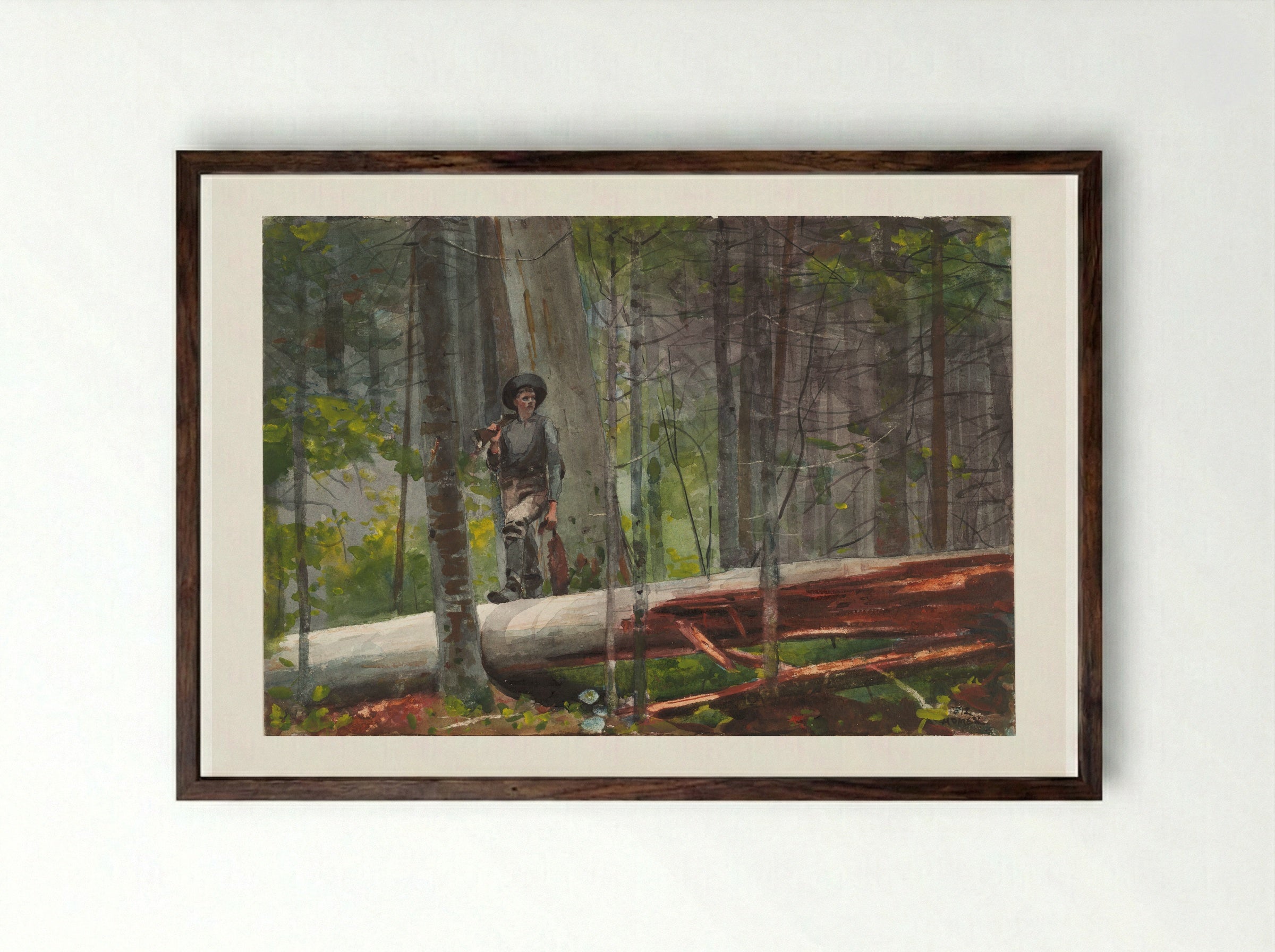 Hunter in the Adirondacks - Winslow Homer - Framed Print Dark Wood