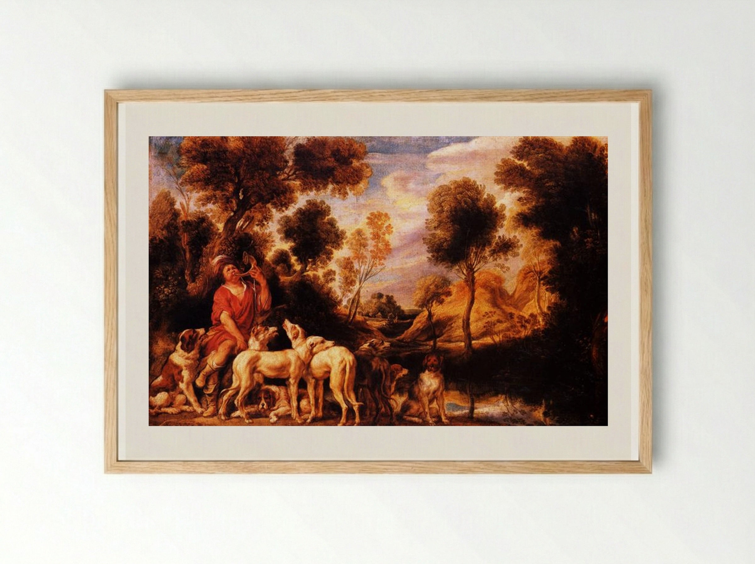 Hunter with his dogs - Jacob Jordaens - Framed Print Wood