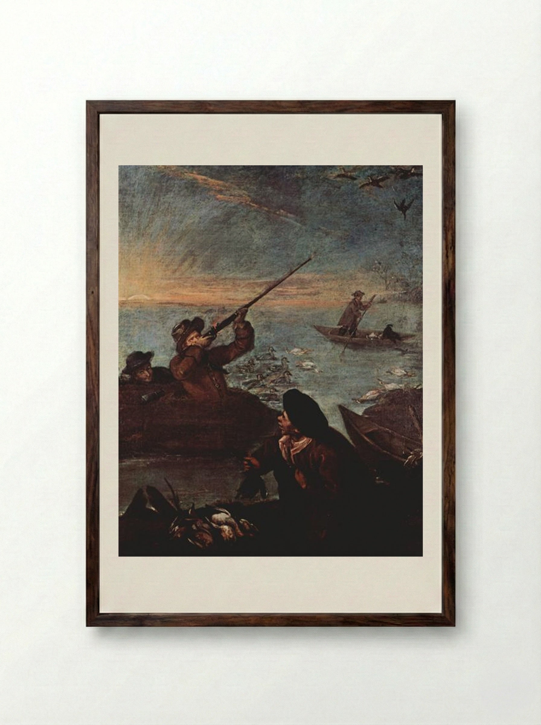 Hunters Shooting at Ducks - Pietro Longhi - Framed Print Dark Wood
