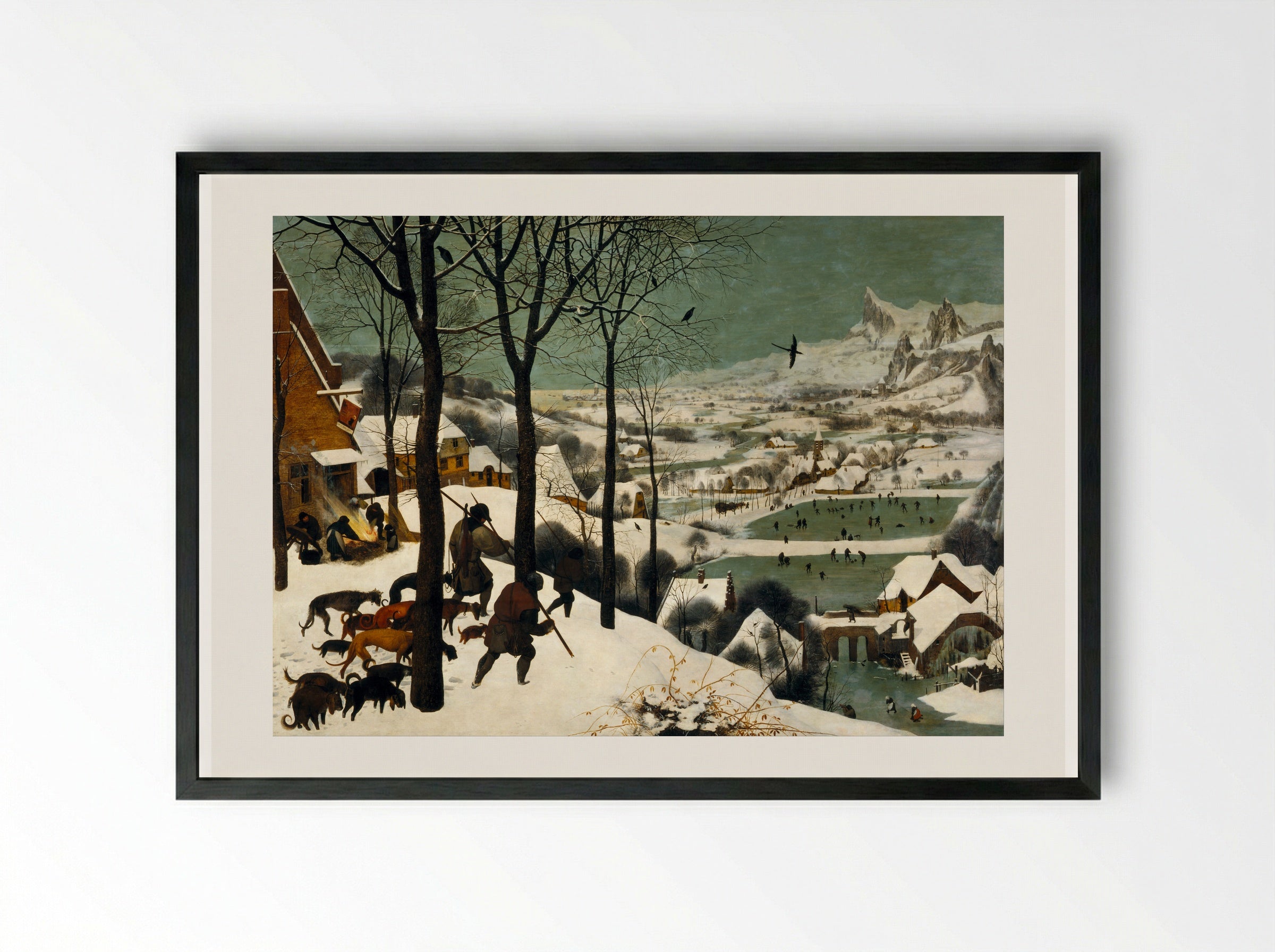 Hunters in the Snow - Pieter Bruegel the Elder - Framed Print Black