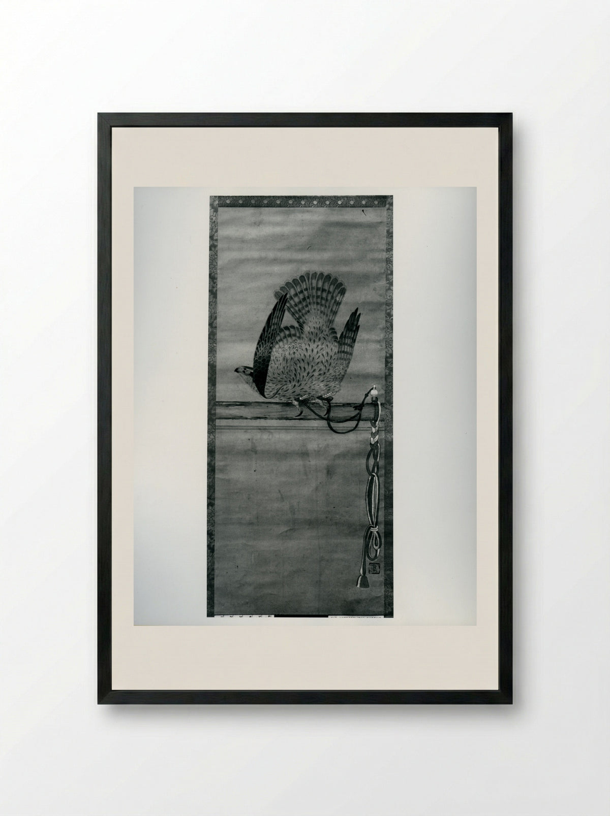 Hunting Hawk on Perch - Soga Chokuan - Framed Print Black