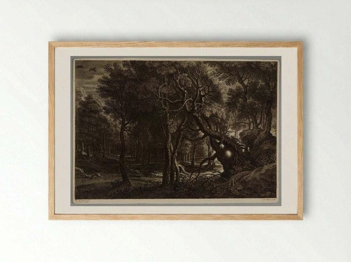 Hunting Scene in a Forest - Schelte Adamsz. Bolswert - Framed Print Wood