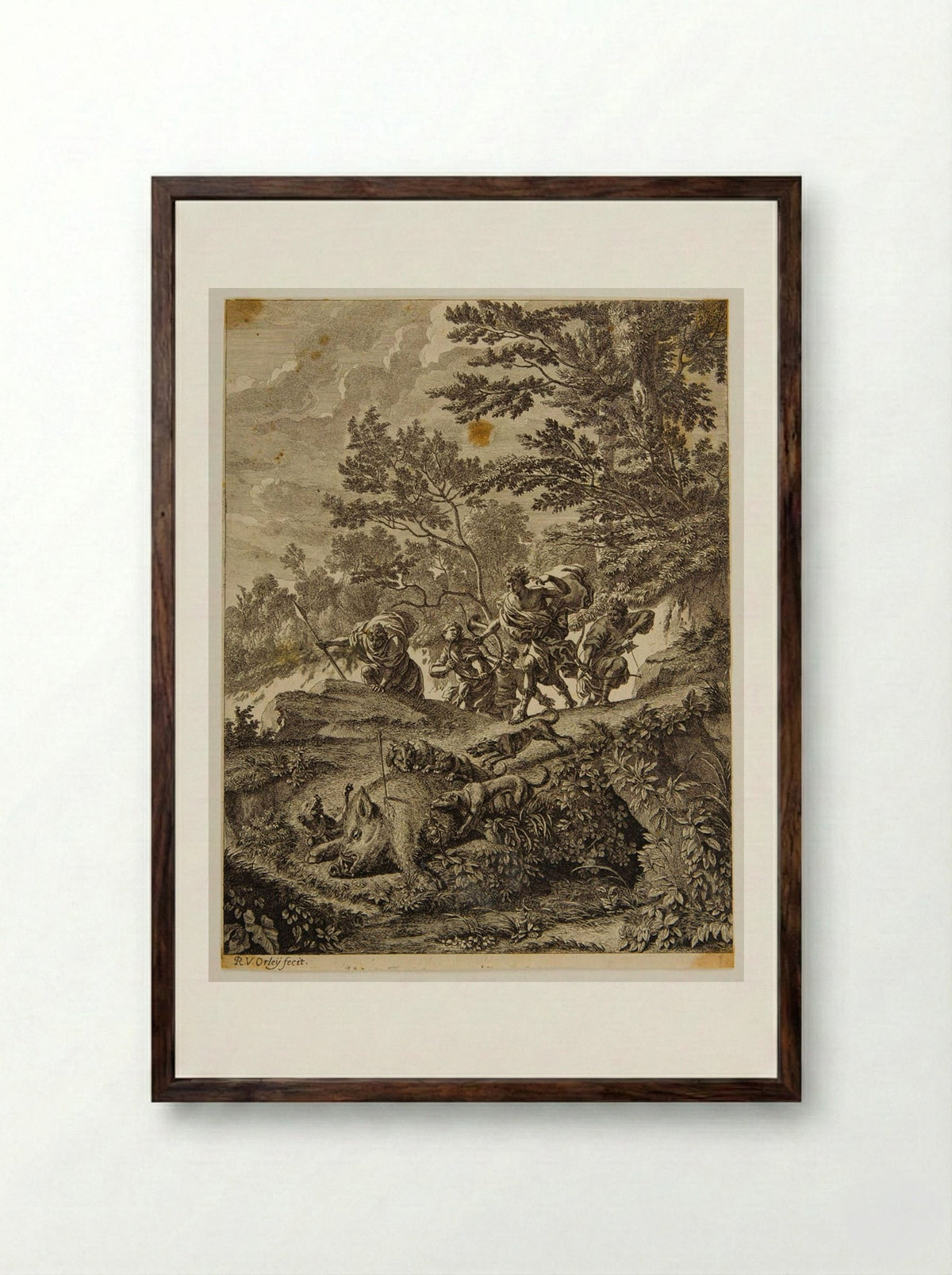 Hunting the Calydonian Boar - Richard van Orley - Framed Print Dark Wood