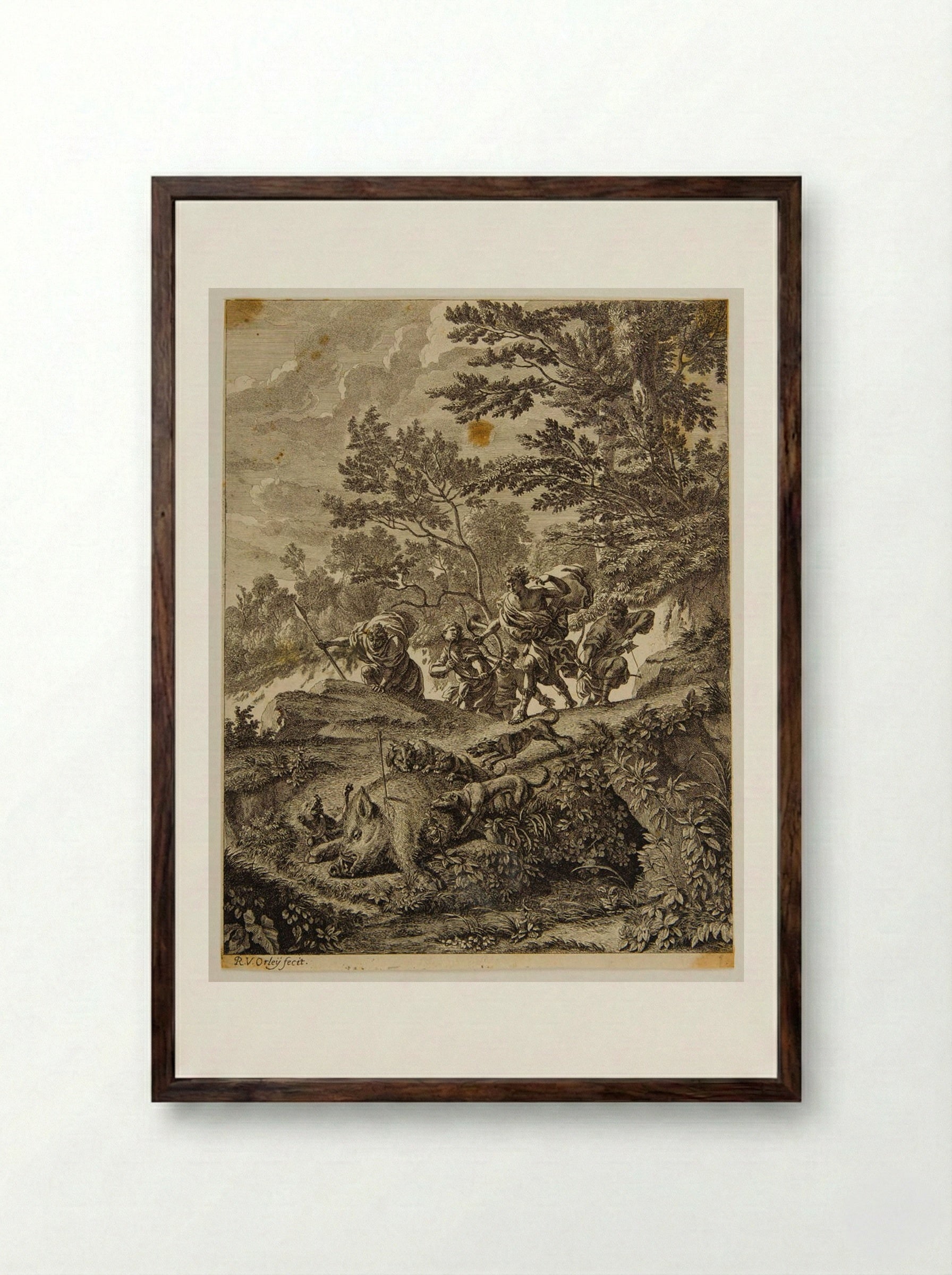 Hunting the Calydonian Boar - Richard van Orley - Framed Print Dark Wood