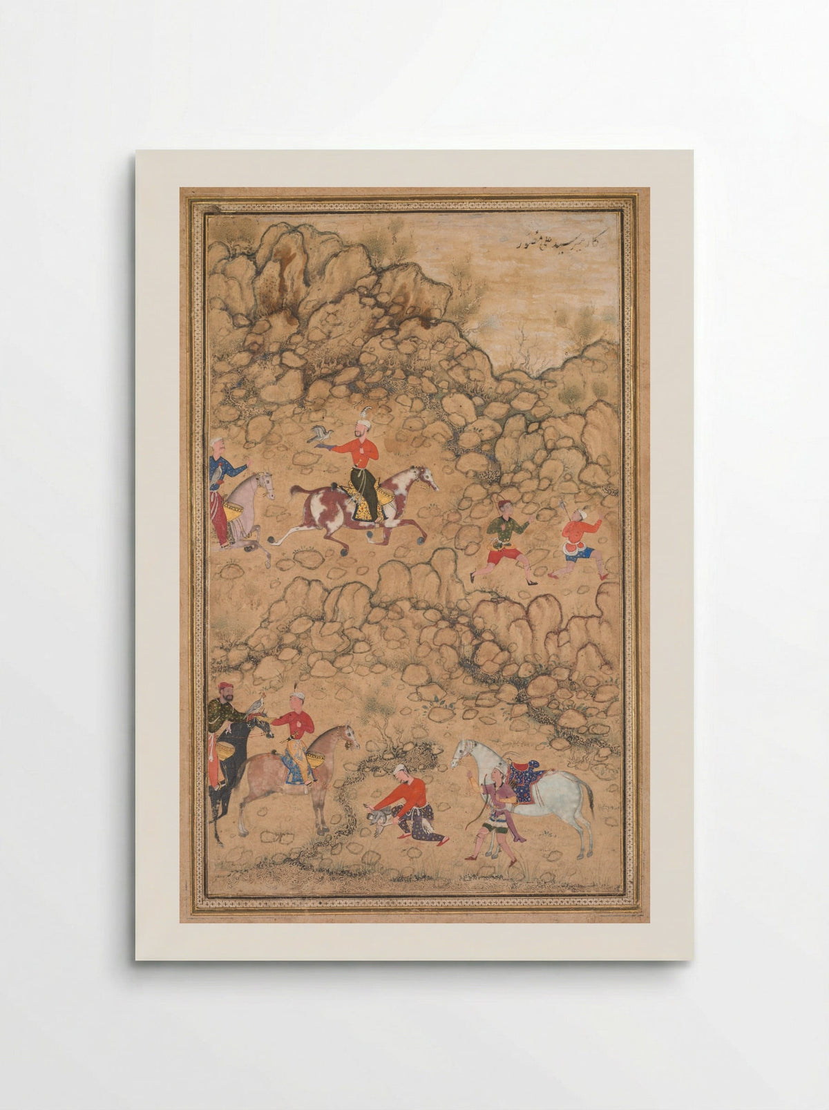 Hunting with falcons in a rocky terrain - Abd al-Samad - Poster