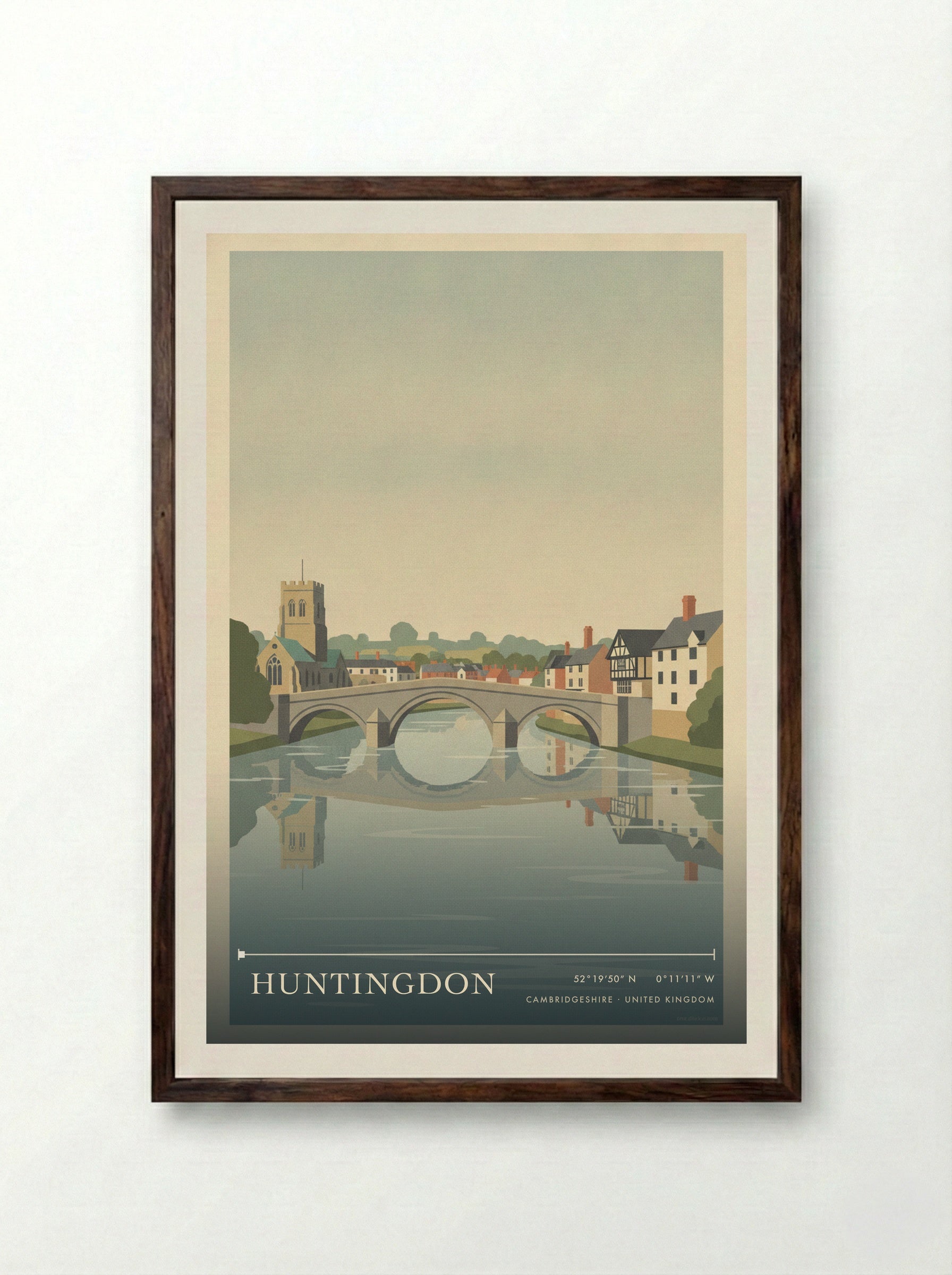 Huntingdon Cambridgeshire United Kingdom Travel Poster - Framed Print Dark Wood