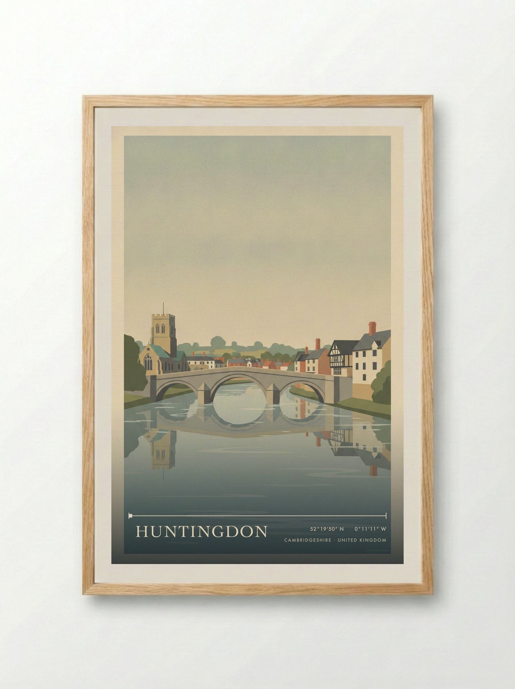 Huntingdon Cambridgeshire United Kingdom Travel Poster - Framed Print Wood