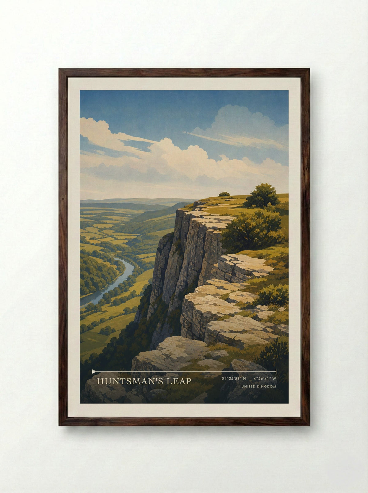 Huntsman's Leap United Kingdom Travel Poster - Framed Print Dark Wood