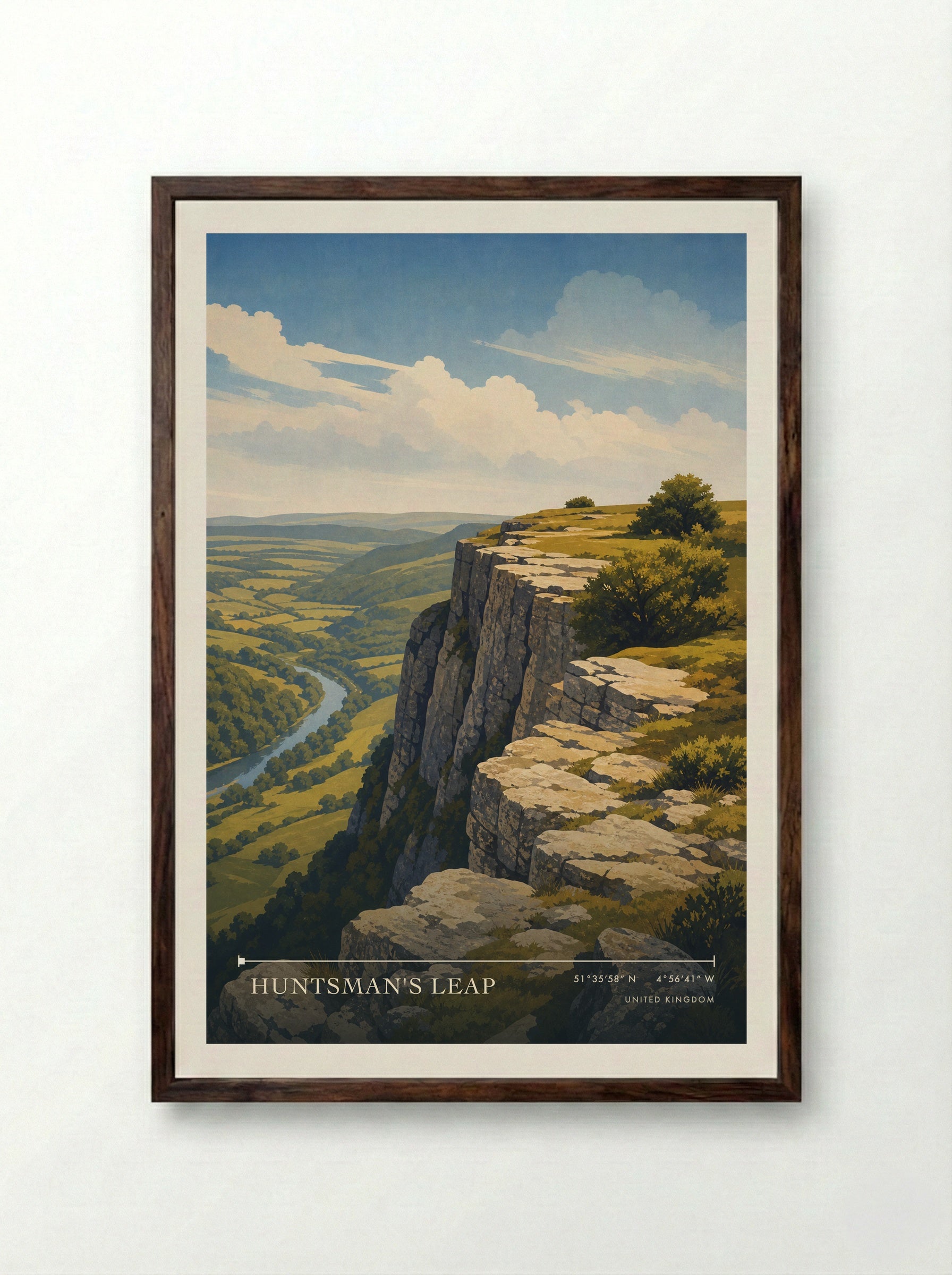 Huntsman's Leap United Kingdom Travel Poster - Framed Print Dark Wood