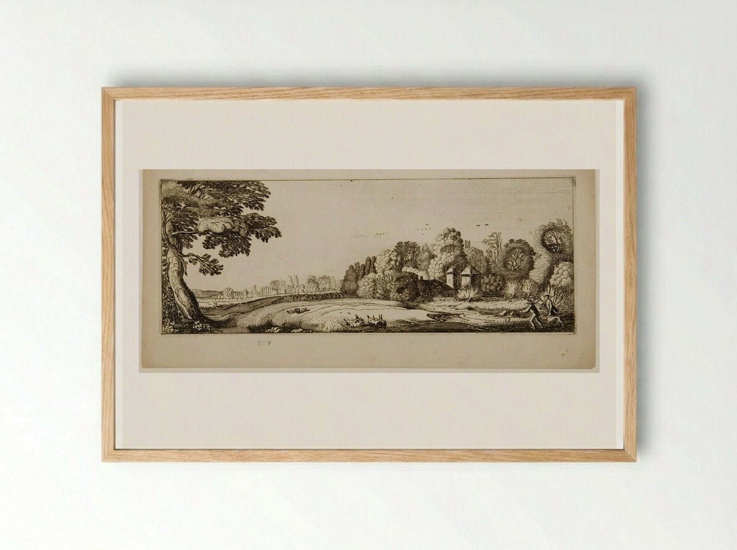Huntsmen with Hounds near a Farm - Jan van de Velde II - Framed Print Wood