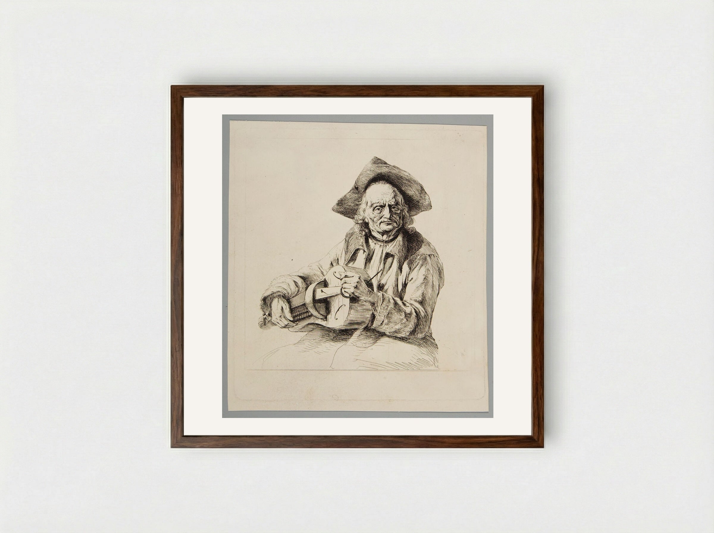 Hurdy-Gurdy Player - Jean-Jacques de Boissieu - Framed Print Dark Wood