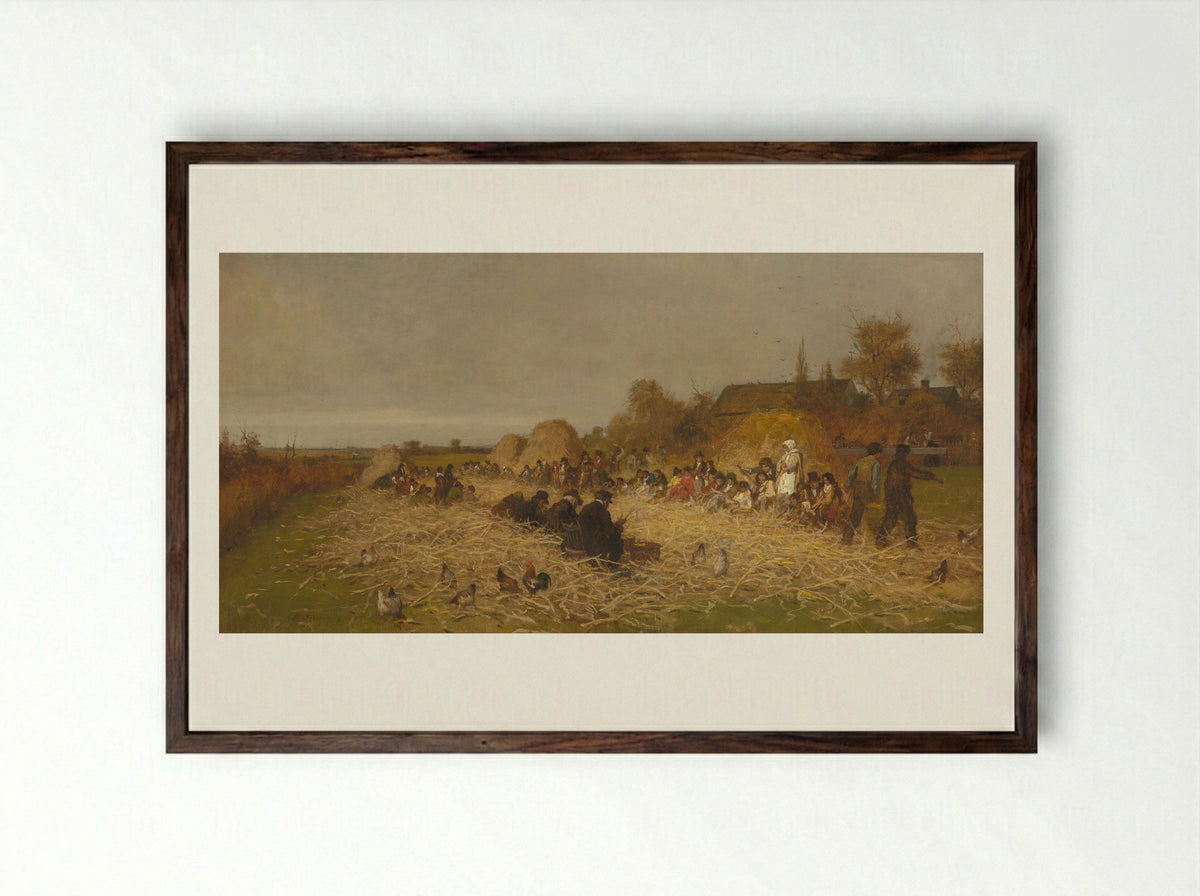 Husking Bee, Island of Nantucket - Eastman Johnson - Framed Print Dark Wood