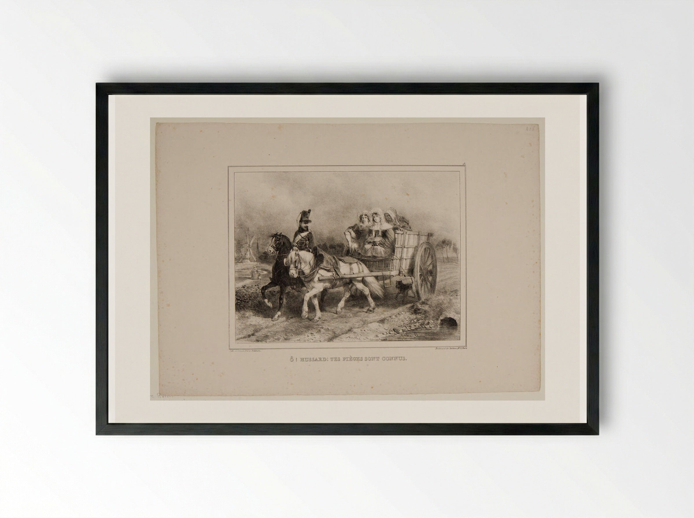 Ô ! Hussard ! Tes pièges sont connus - Denis-Auguste-Marie Raffet - Framed Print Black