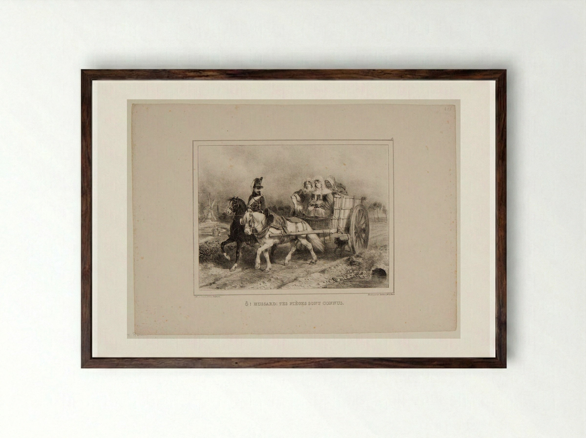 Ô ! Hussard ! Tes pièges sont connus - Denis-Auguste-Marie Raffet - Framed Print Dark Wood