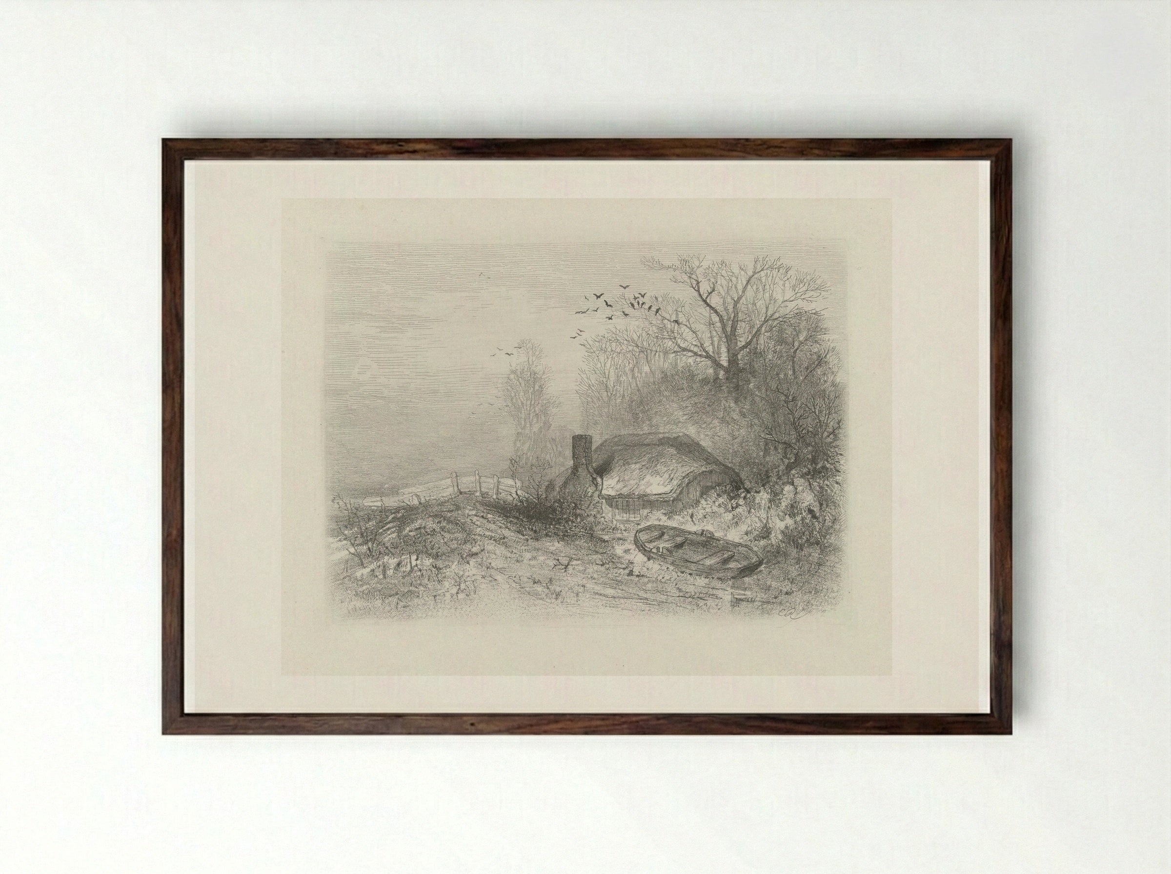Hut in een landschap - Charles Rochussen - Framed Print Dark Wood