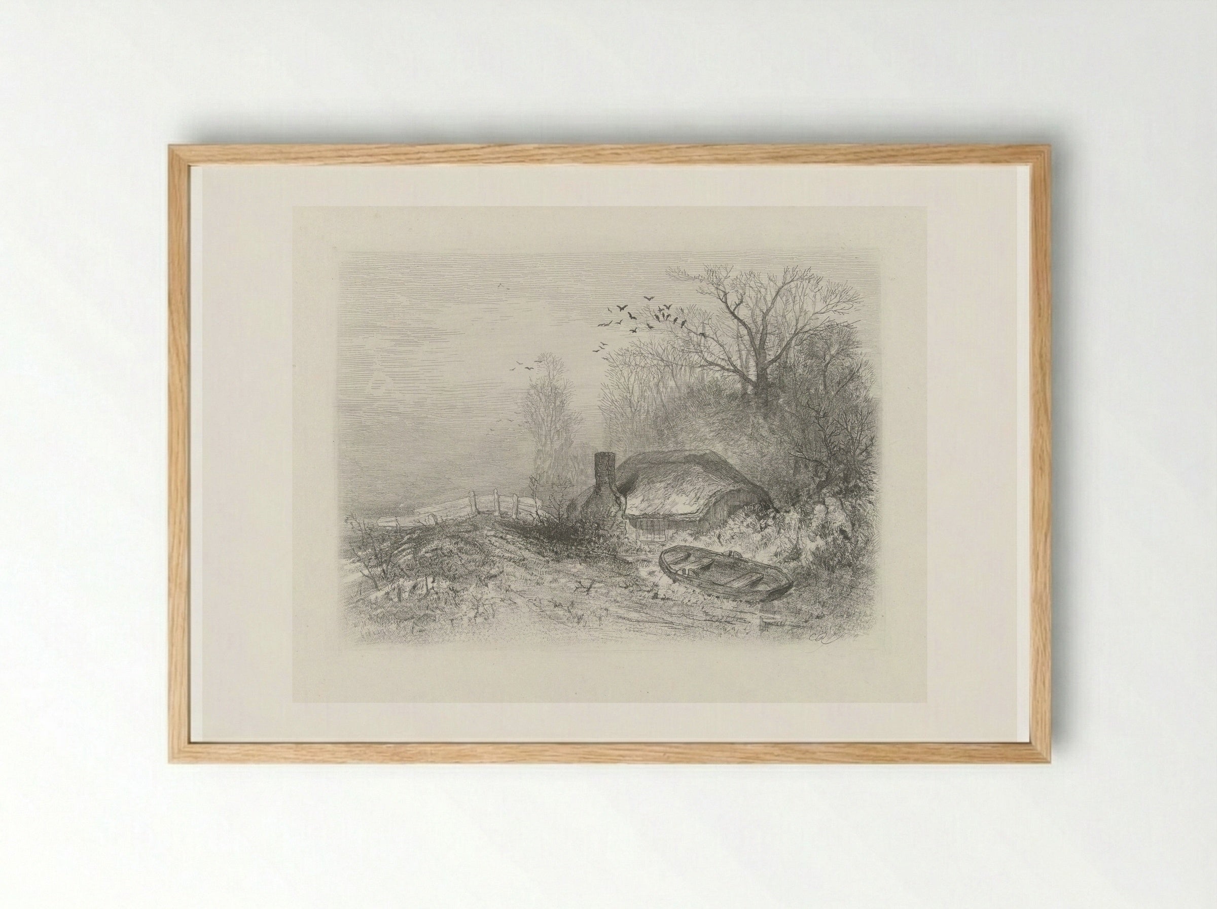 Hut in een landschap - Charles Rochussen - Framed Print Wood