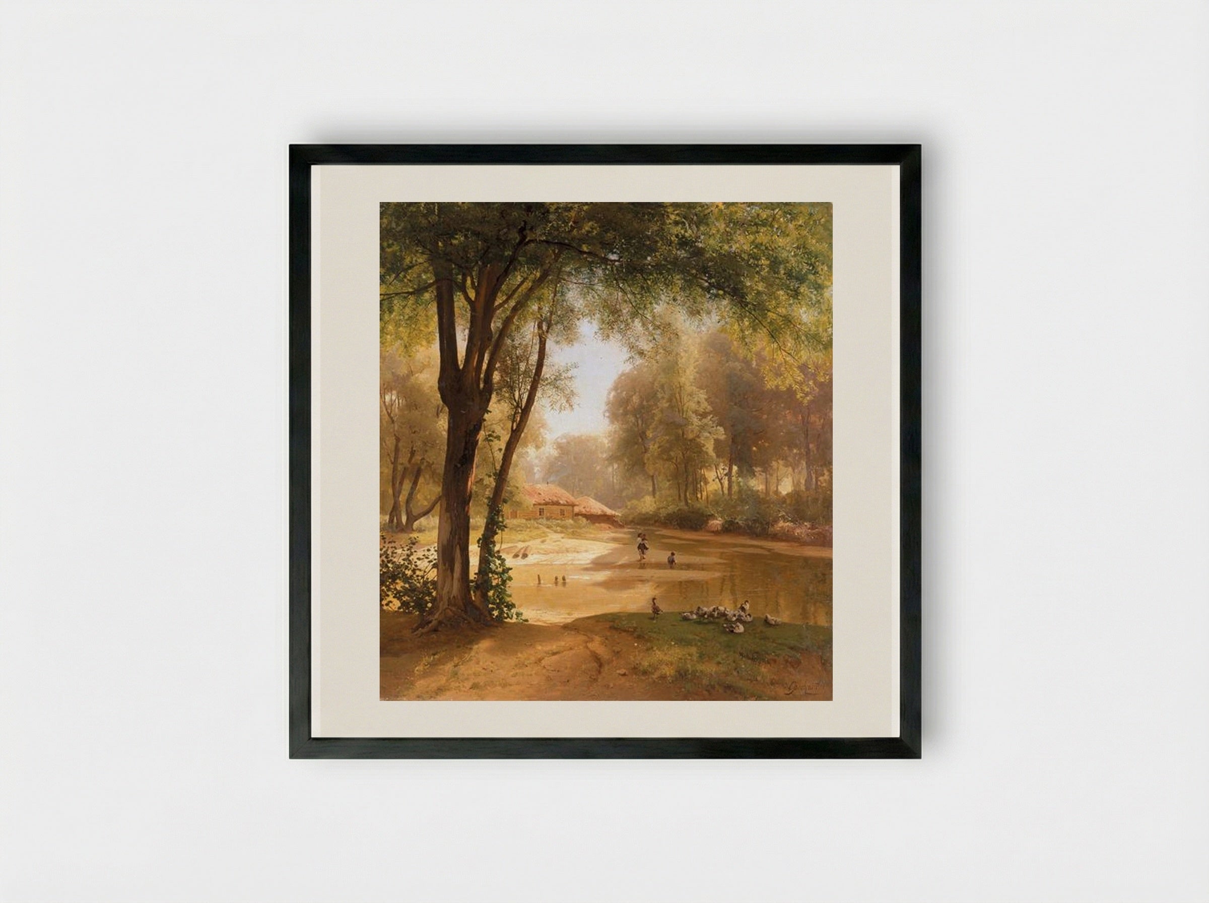 Huts in the Forest - Volodymyr Orlovsky - Framed Print Black
