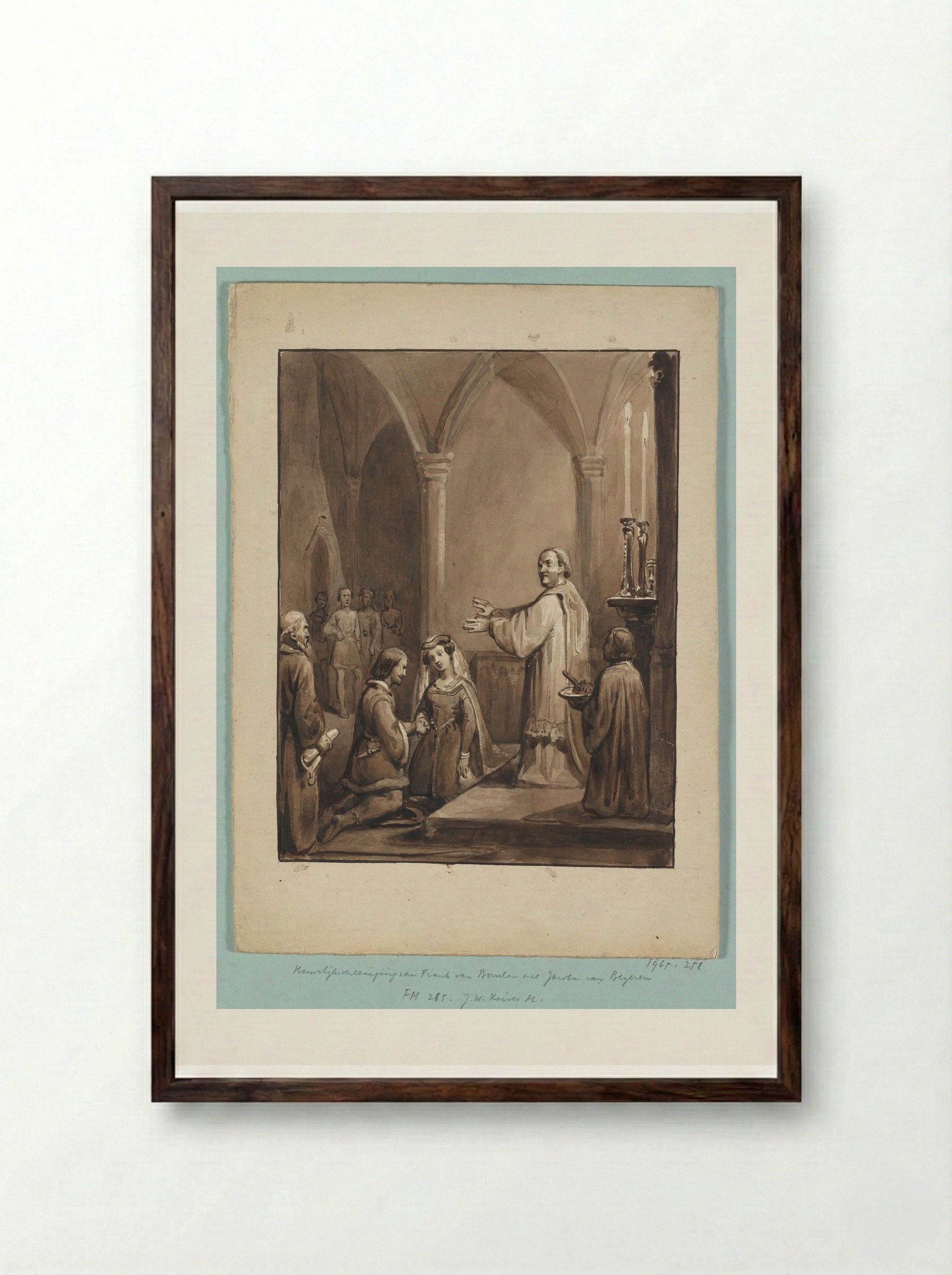 Huwelijk van Jacoba van Beieren en Frank van Borselen - Johann Wilhelm Kaiser (I) - Framed Print Dark Wood