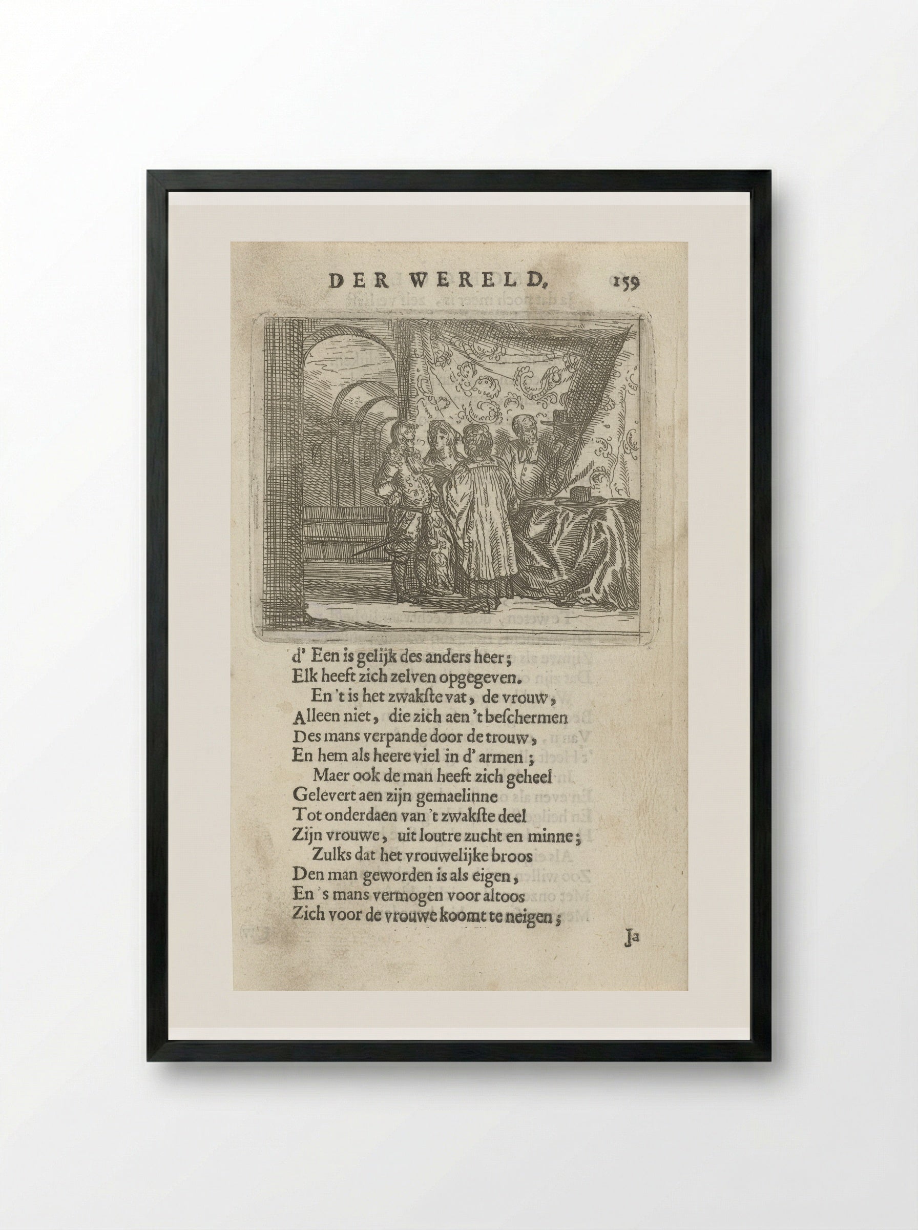 Huwelijksvoltrekking in een interieur - Arnold Houbraken - Framed Print Black