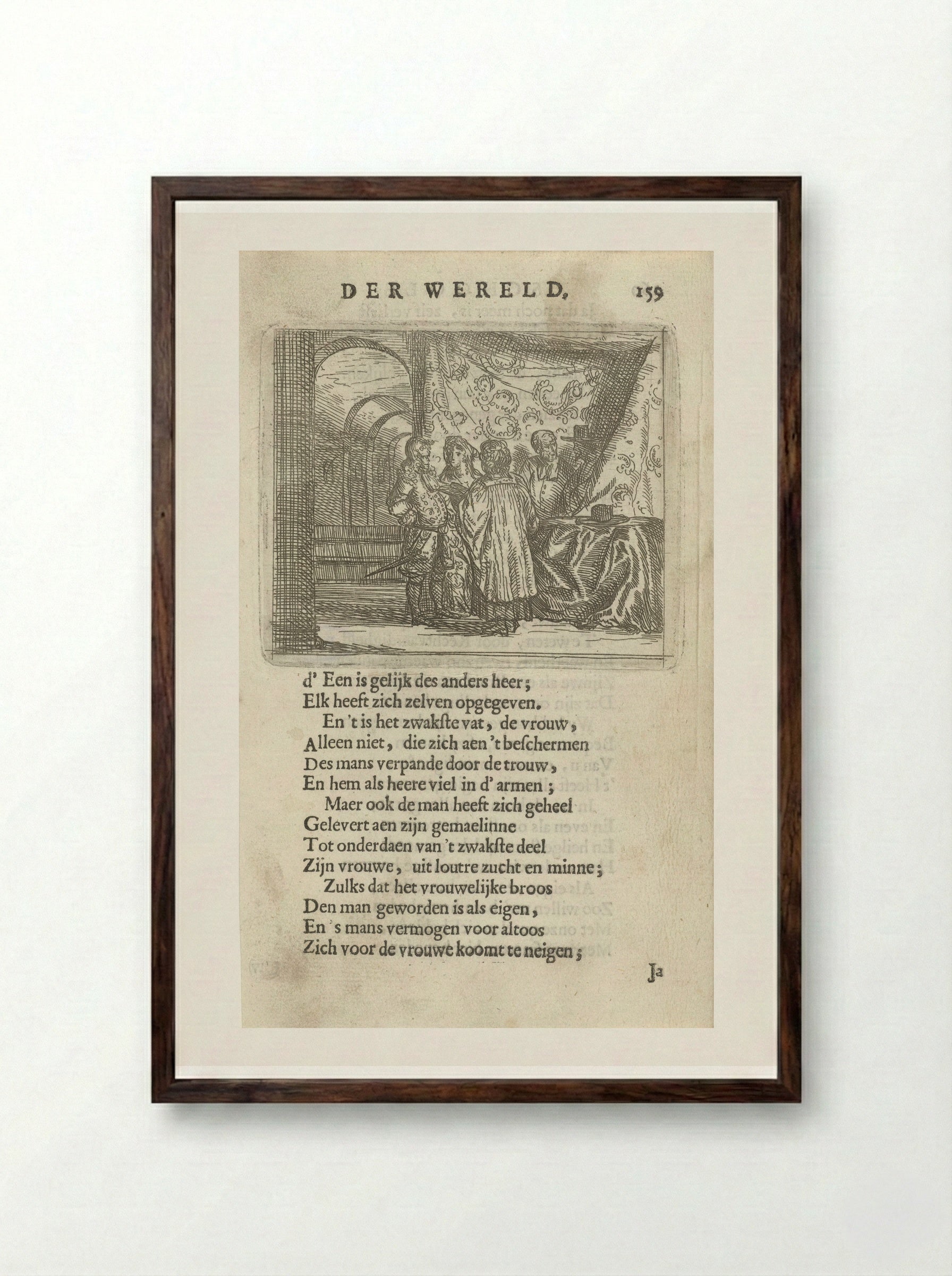 Huwelijksvoltrekking in een interieur - Arnold Houbraken - Framed Print Dark Wood