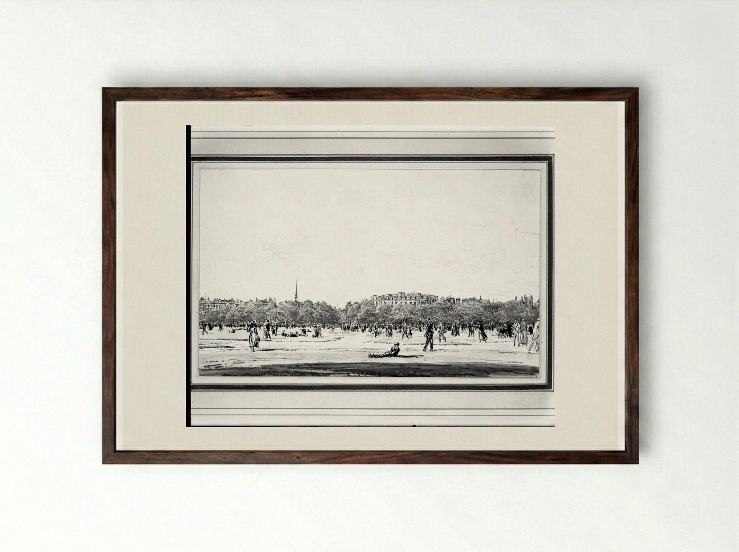 Hyde Park at Marble Arch - Muirhead Bone - Framed Print Dark Wood