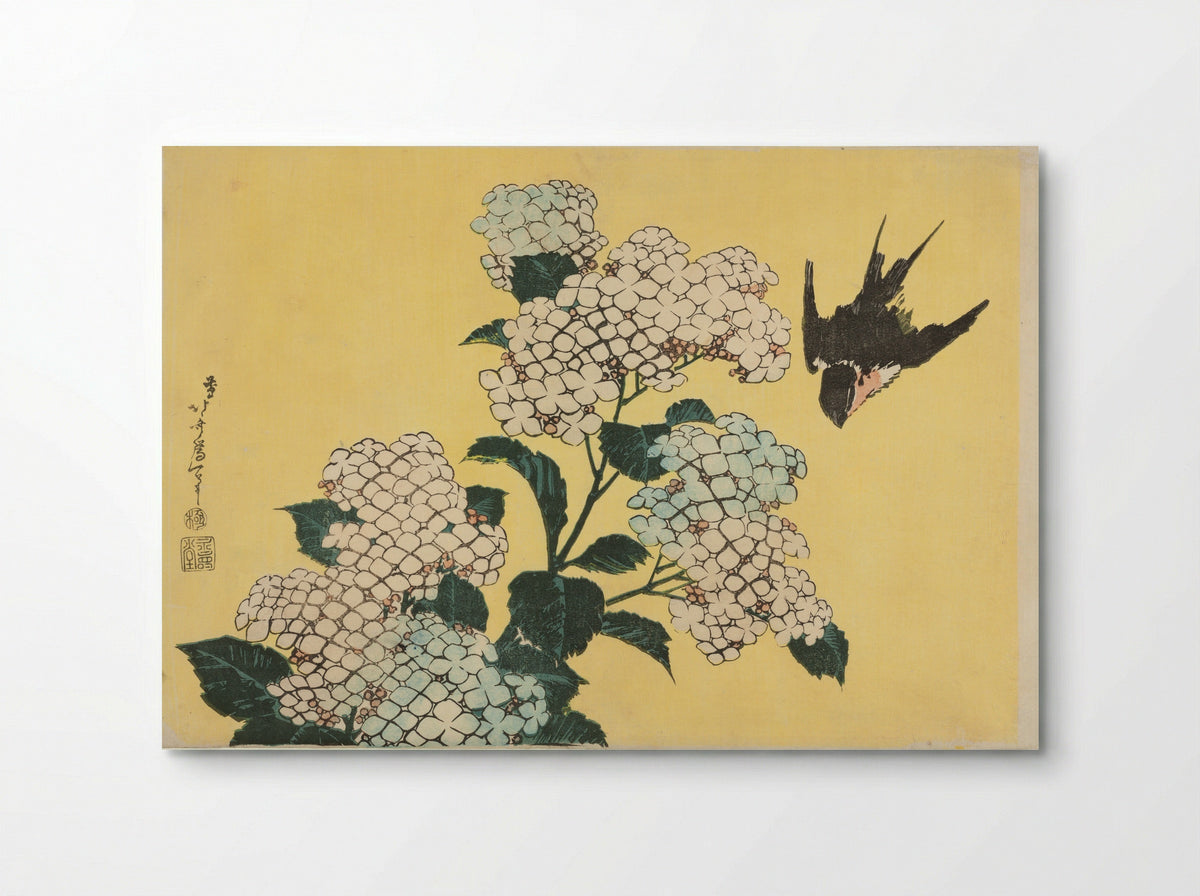 Hydrangea and Swallow - Katsushika Hokusai - Poster