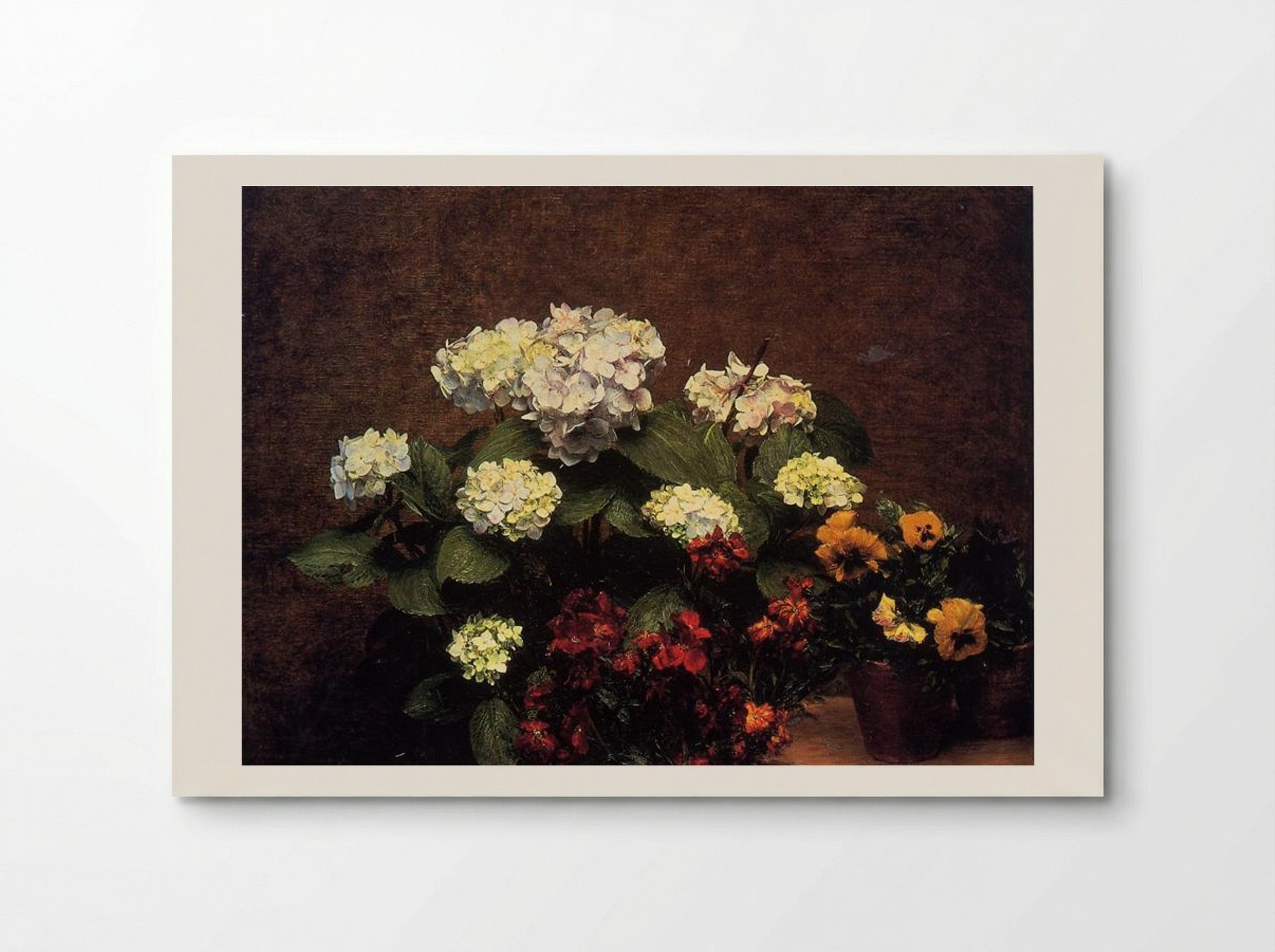 Hydrangias, Cloves and Two Pots of Pansies - Henri Fantin-Latour - Poster