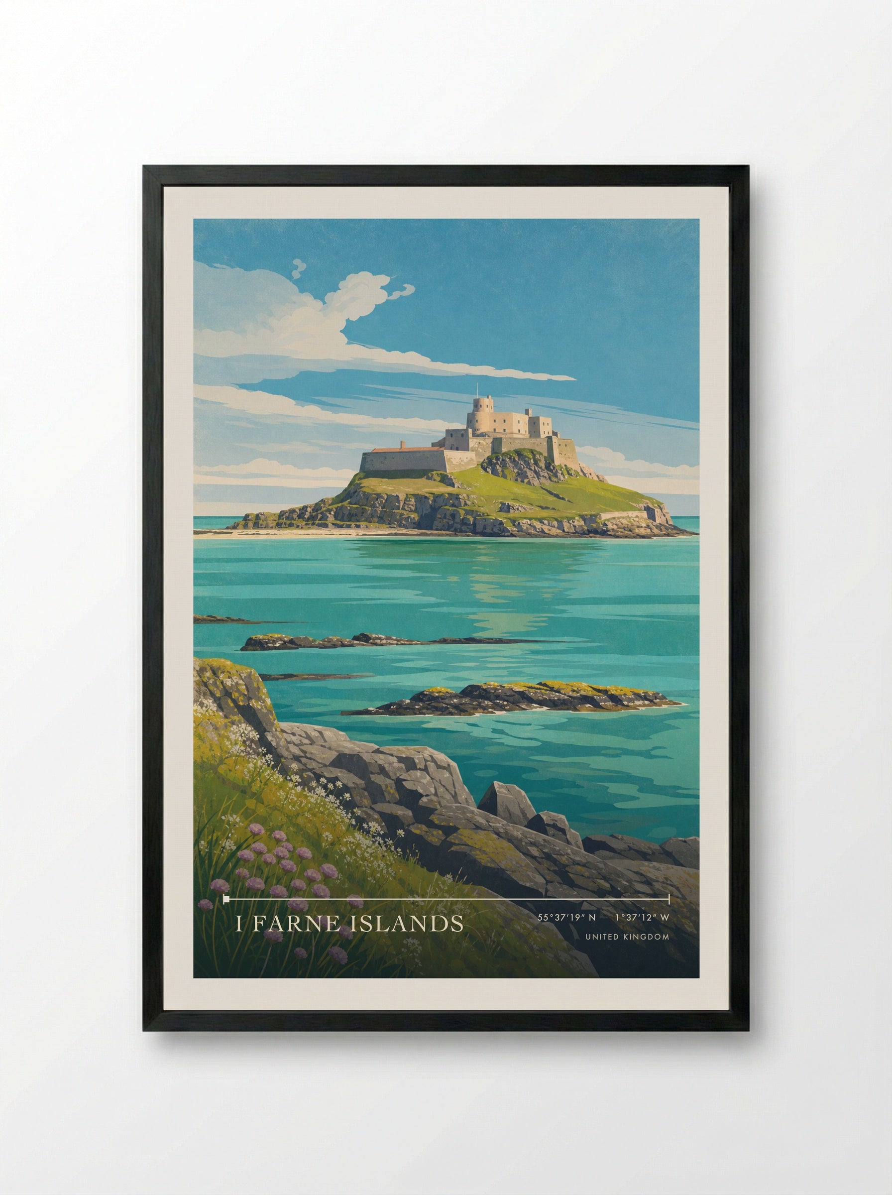 I Farne Islands United Kingdom Travel Poster - Framed Print Black