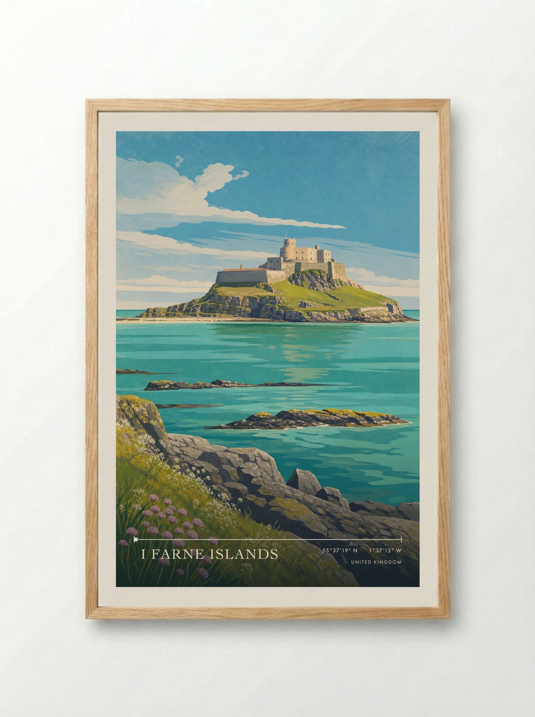 I Farne Islands United Kingdom Travel Poster - Framed Print Wood