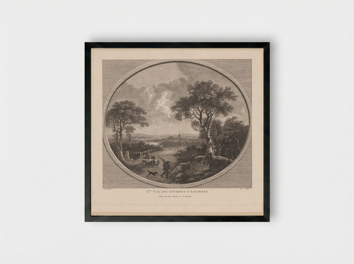 IIme Vue des Environs d'Estampes - Nicolas Ponce - Framed Print Black