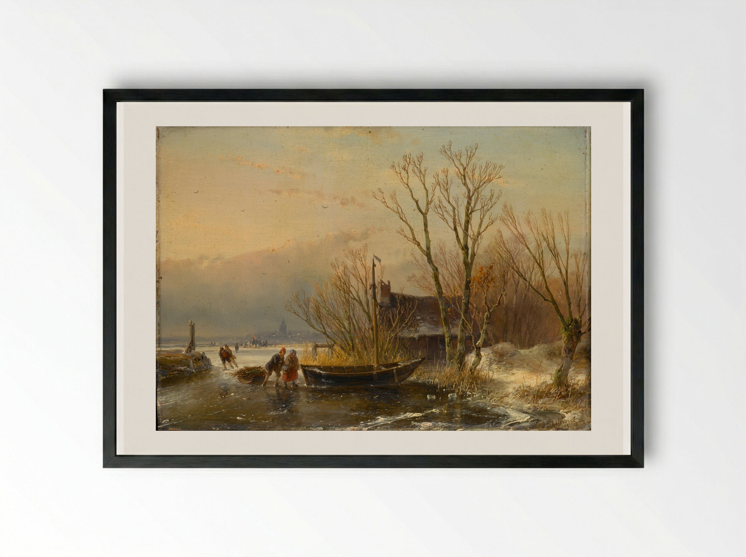 IJsgezicht met houtsprokkelaars - Andreas Schelfhout - Framed Print Black