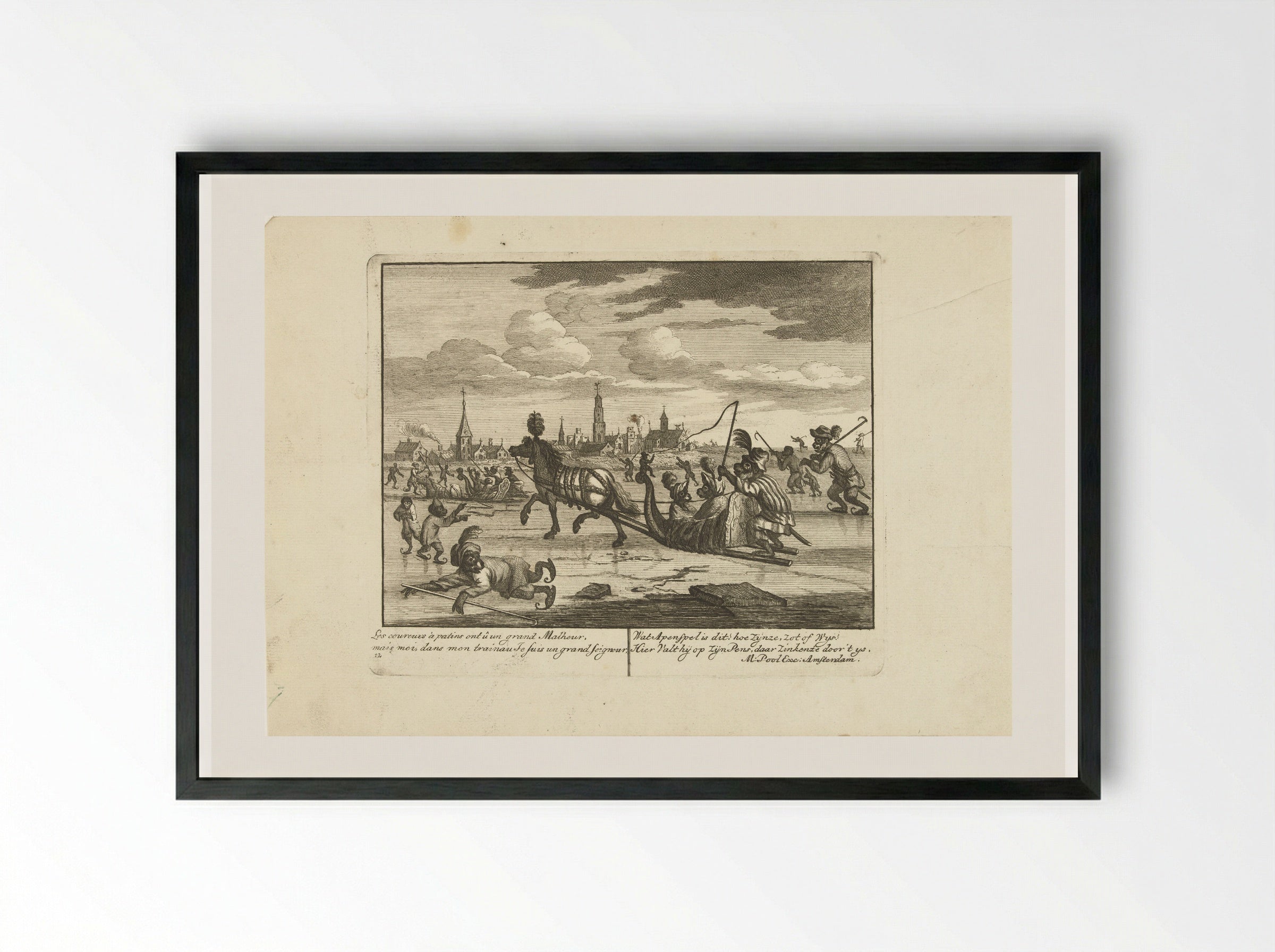 IJsvermaak met apen - Matthijs Pool - Framed Print Black