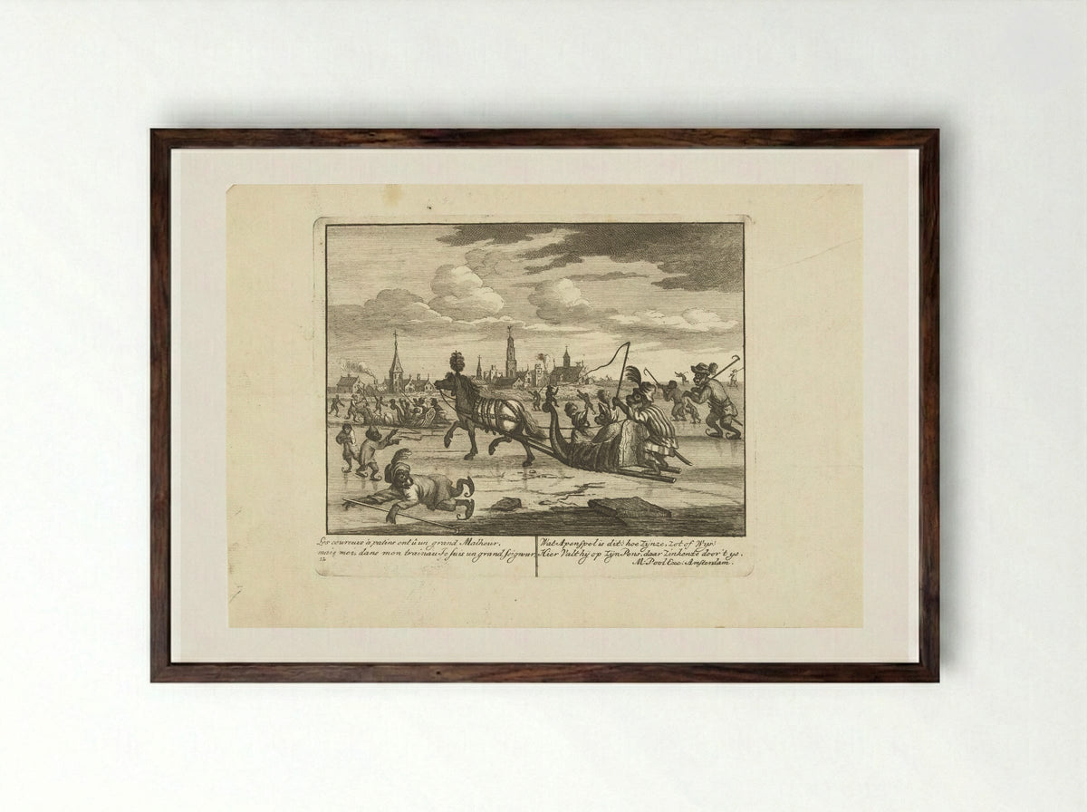 IJsvermaak met apen - Matthijs Pool - Framed Print Dark Wood