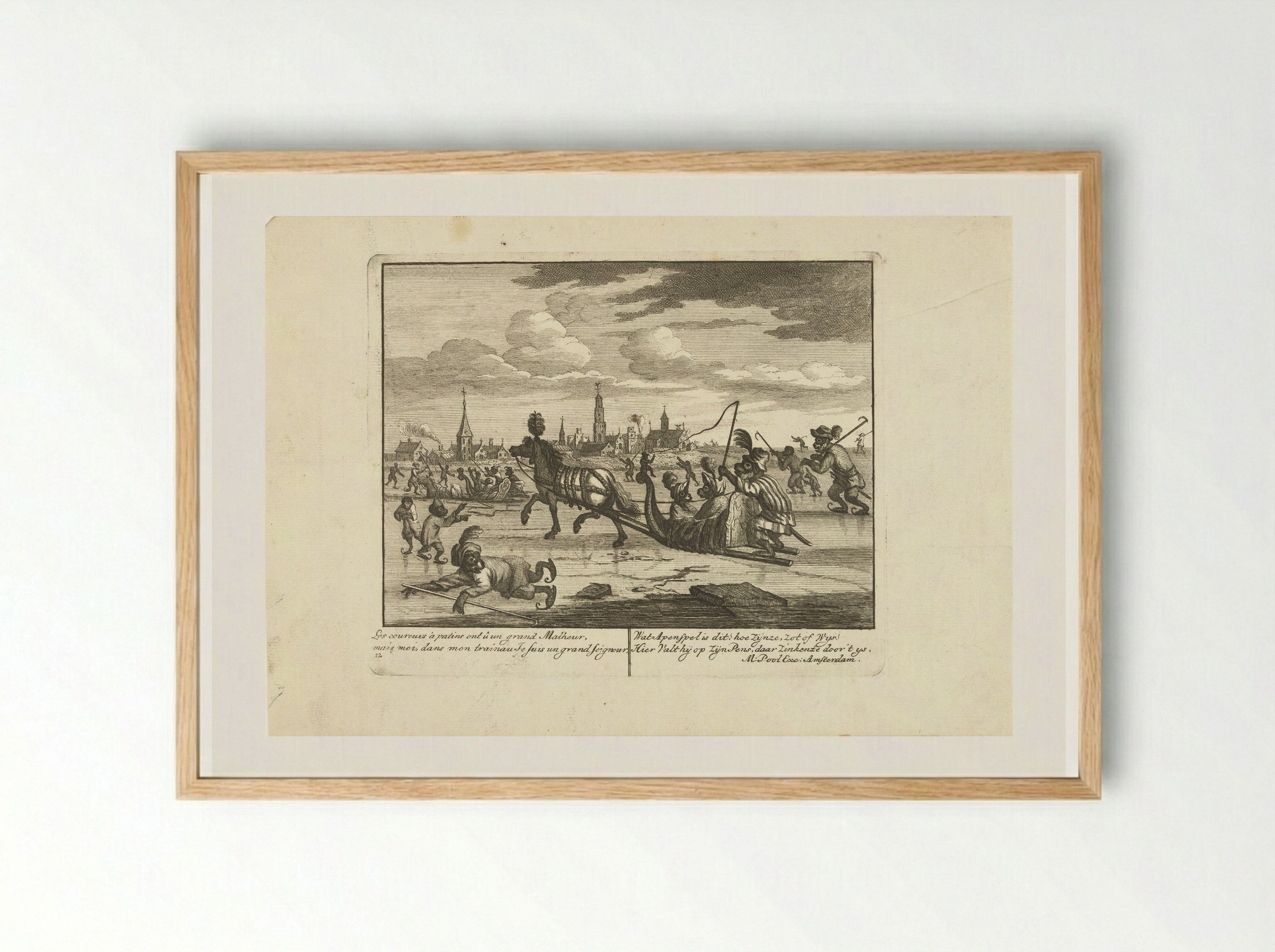 IJsvermaak met apen - Matthijs Pool - Framed Print Wood