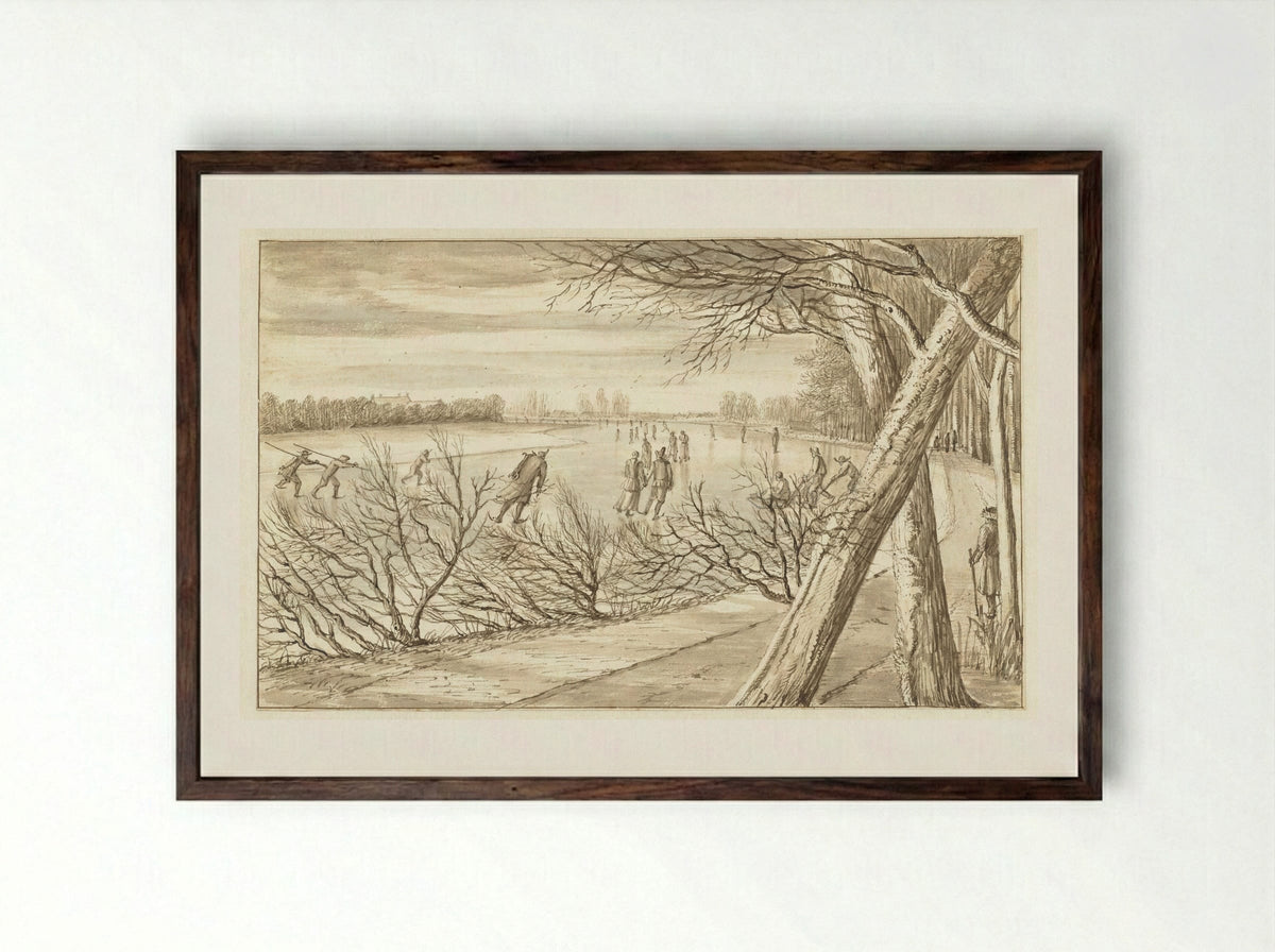 IJsvermaak op de Amstel - Abraham Rutgers - Framed Print Dark Wood