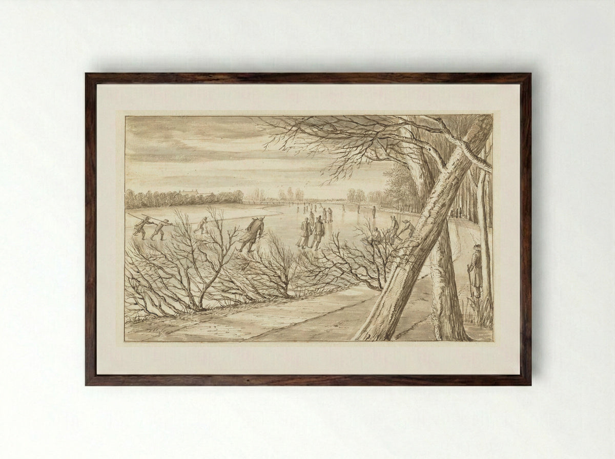 IJsvermaak op de Amstel - Abraham Rutgers - Framed Print Dark Wood