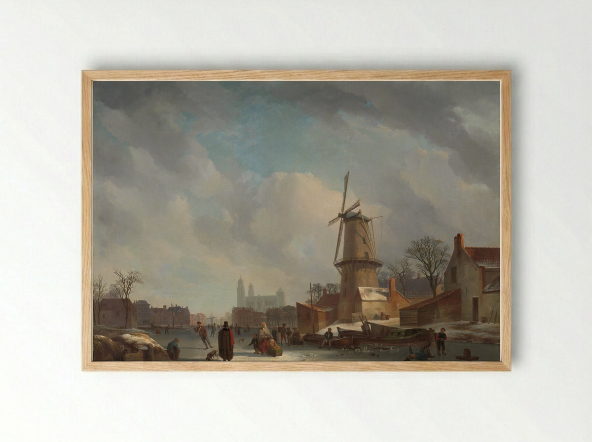 IJsvermaak op een stadsgracht - Abraham Johannes Couwenberg - Framed Print Wood
