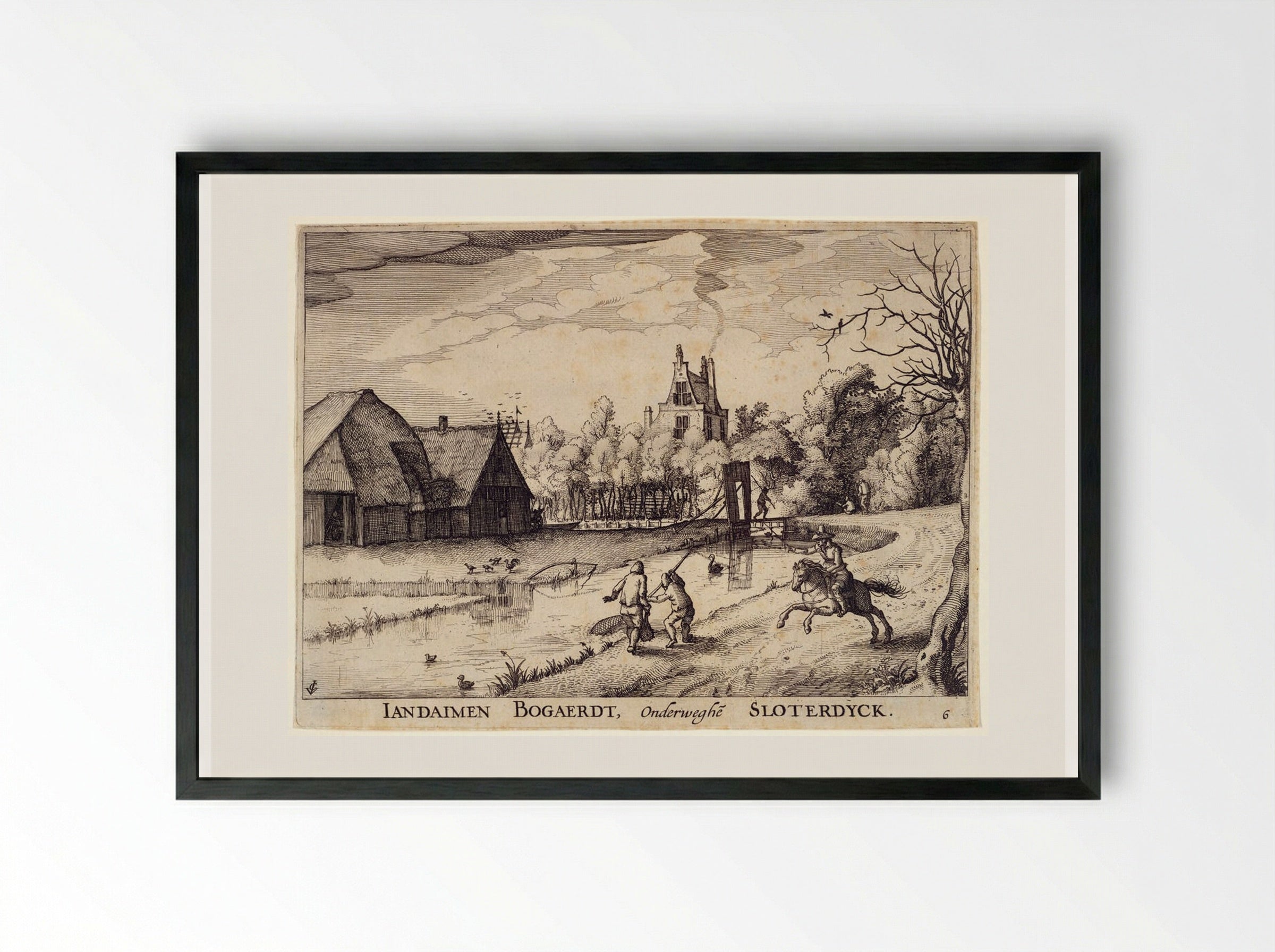 Iandaimen Bogaerdt, Onderweghe Sloterdyck - Claes Jansz. Visscher - Framed Print Black