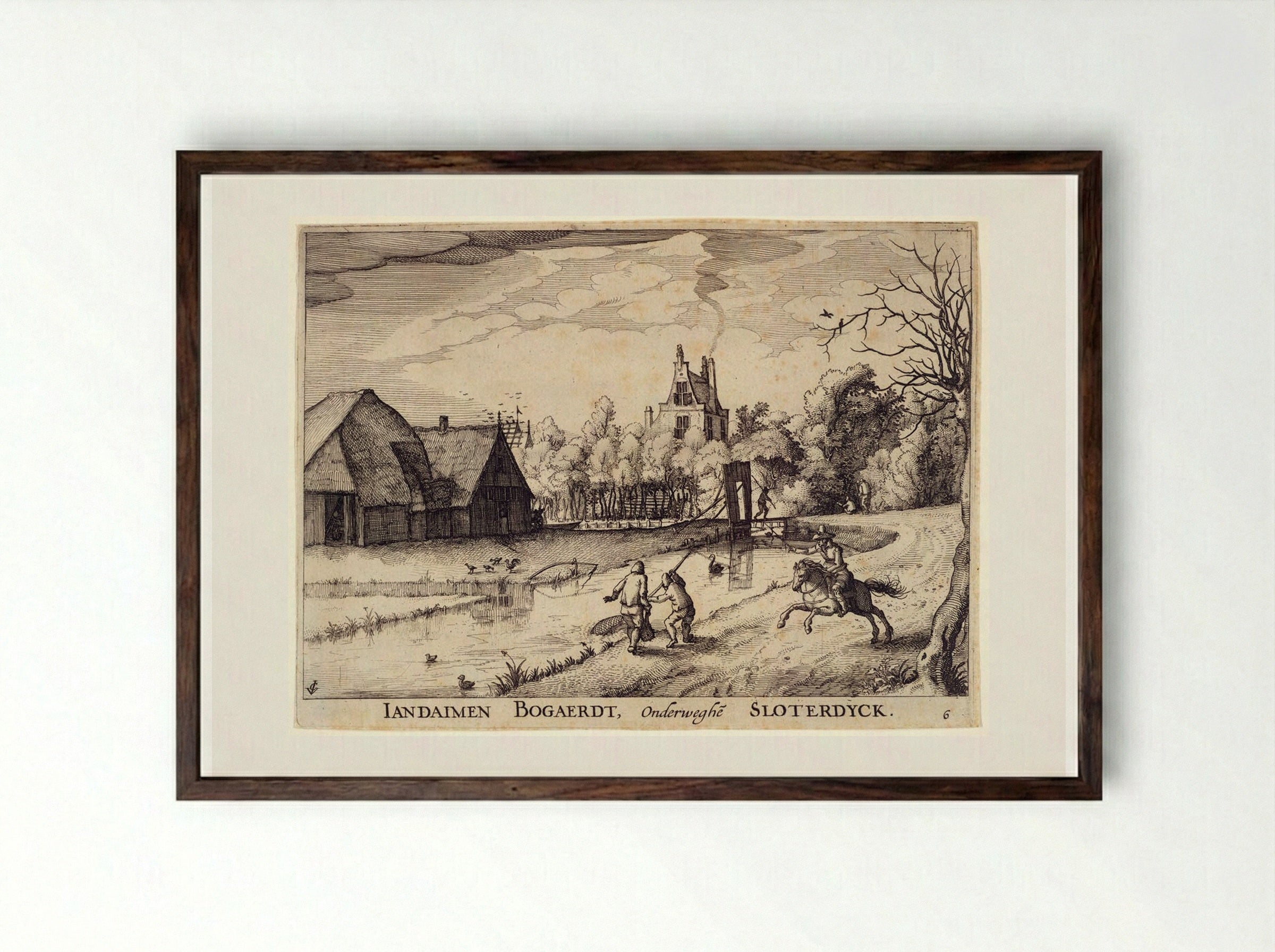 Iandaimen Bogaerdt, Onderweghe Sloterdyck - Claes Jansz. Visscher - Framed Print Dark Wood