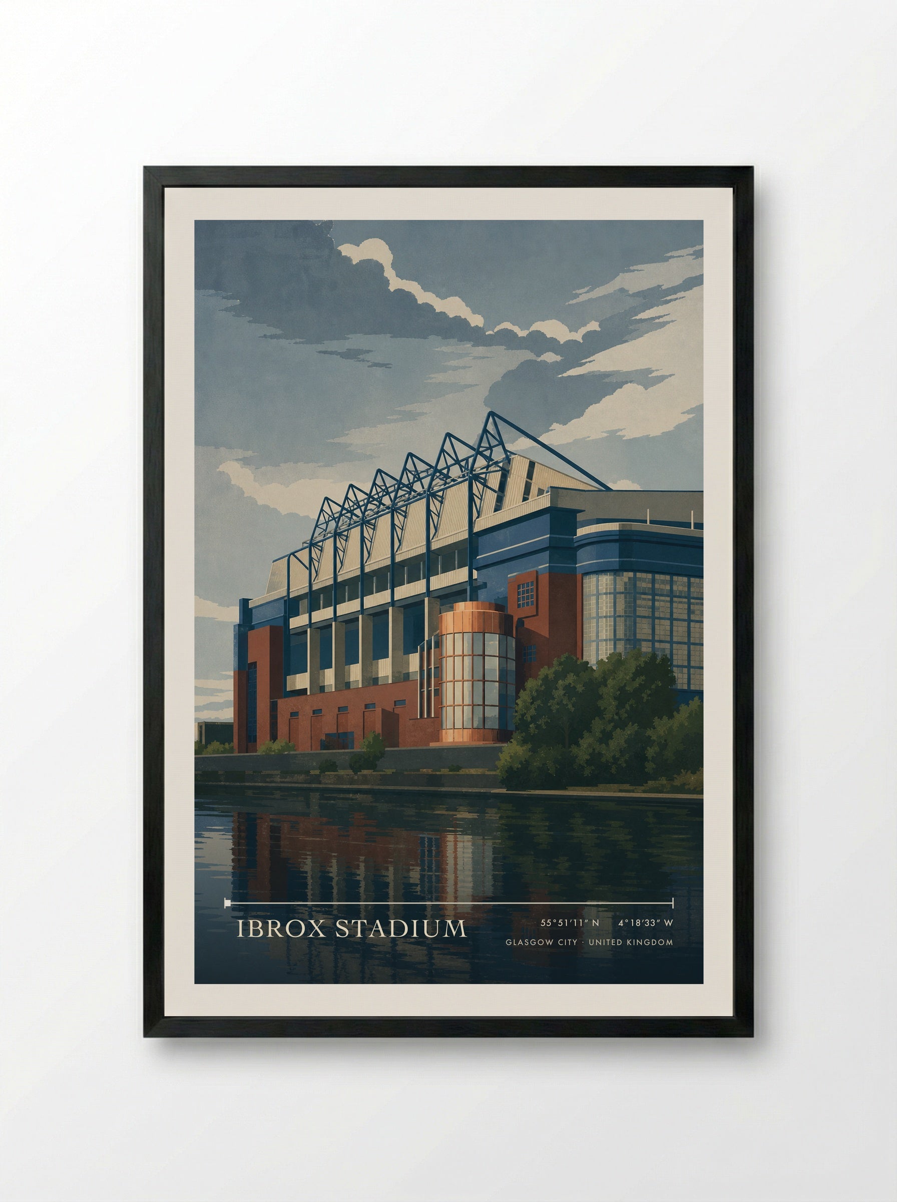 Ibrox Stadium Glasgow City United Kingdom Travel Poster - Framed Print Black