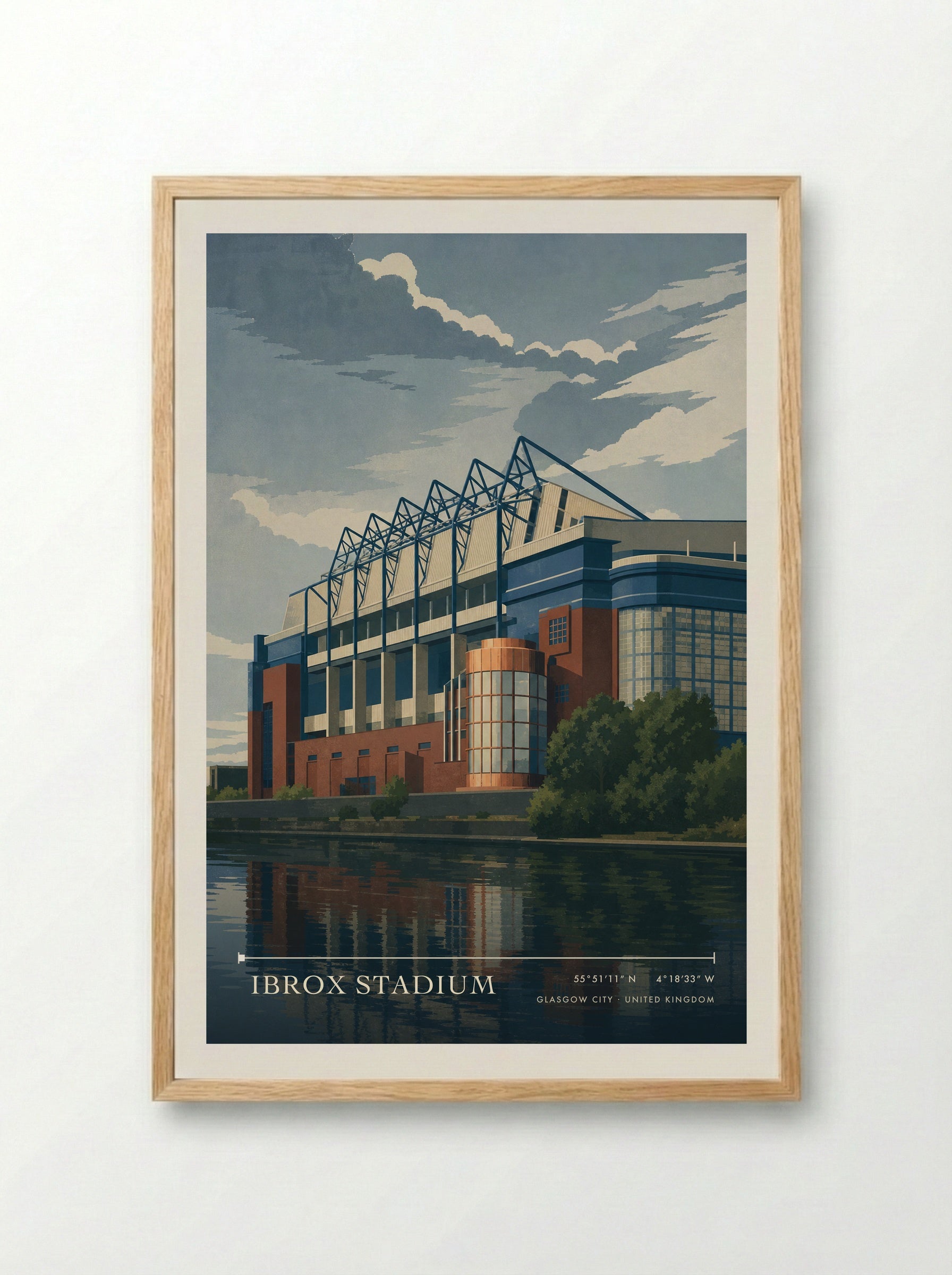Ibrox Stadium Glasgow City United Kingdom Travel Poster - Framed Print Wood