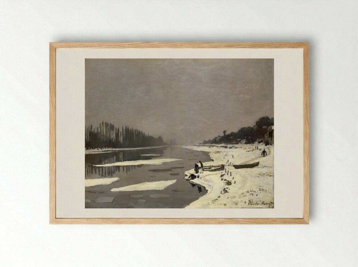 Ice Floes on the Seine at Bougival - Claude Monet - Framed Print Wood