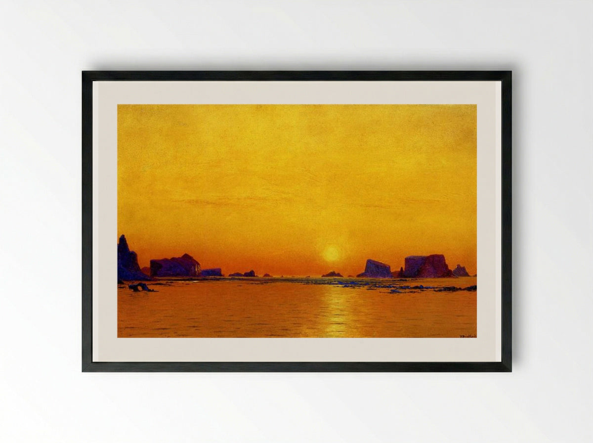 Ice Floes under the Midnight Sun - William Bradford - Framed Print Black