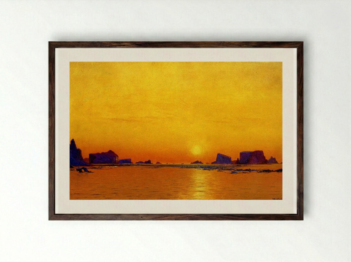 Ice Floes under the Midnight Sun - William Bradford - Framed Print Dark Wood