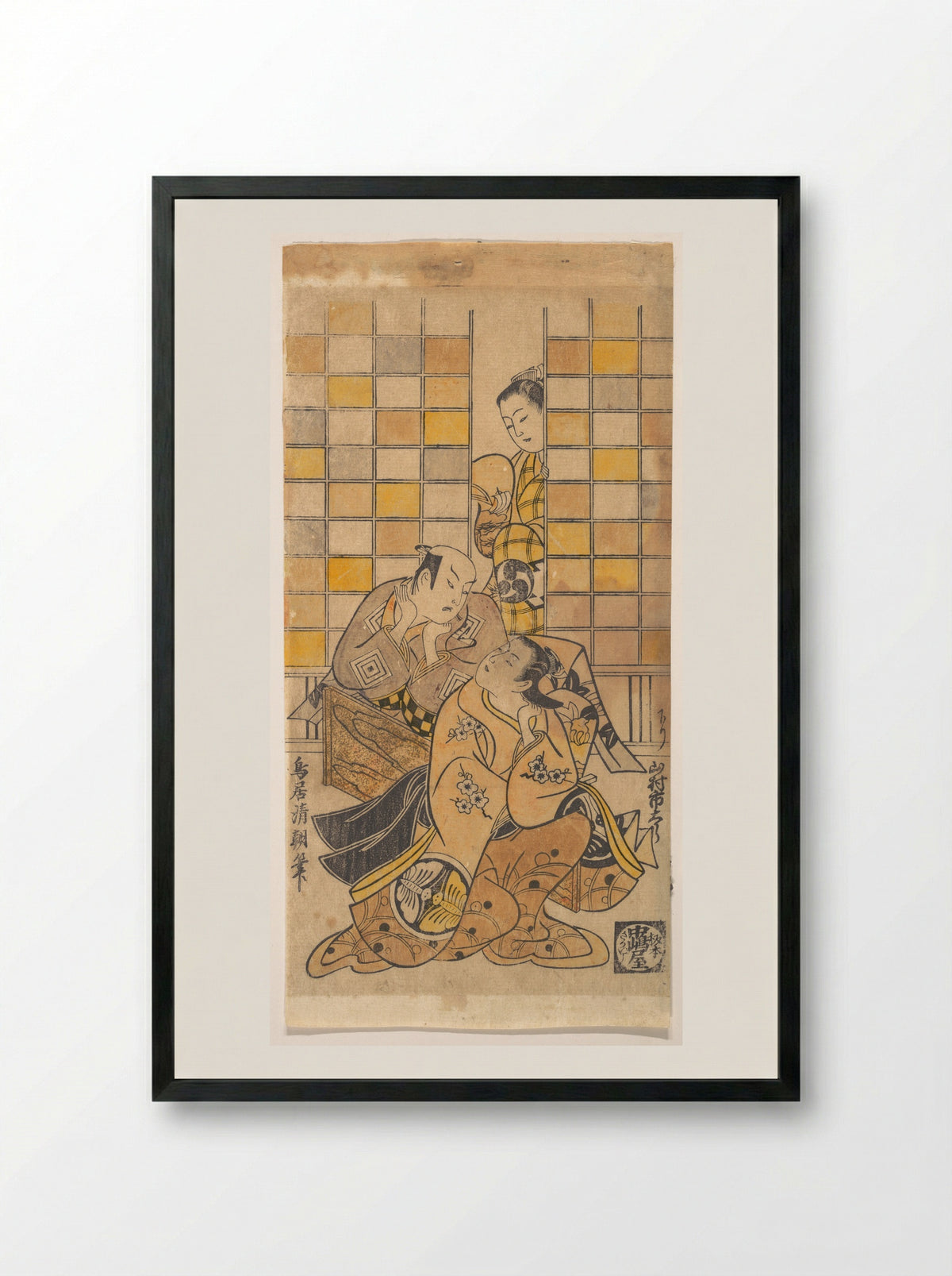 Ichikawa Danjuro II as Kanto Koroku and Yamamura Ichitaro as Oichi - Torii Kiyotomo - Framed Print Black