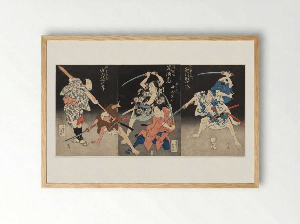 Ichikawa Ebijūrō II as Horiguchi Manzaemon and Others - Shunshosai Hokuchō - Framed Print Wood