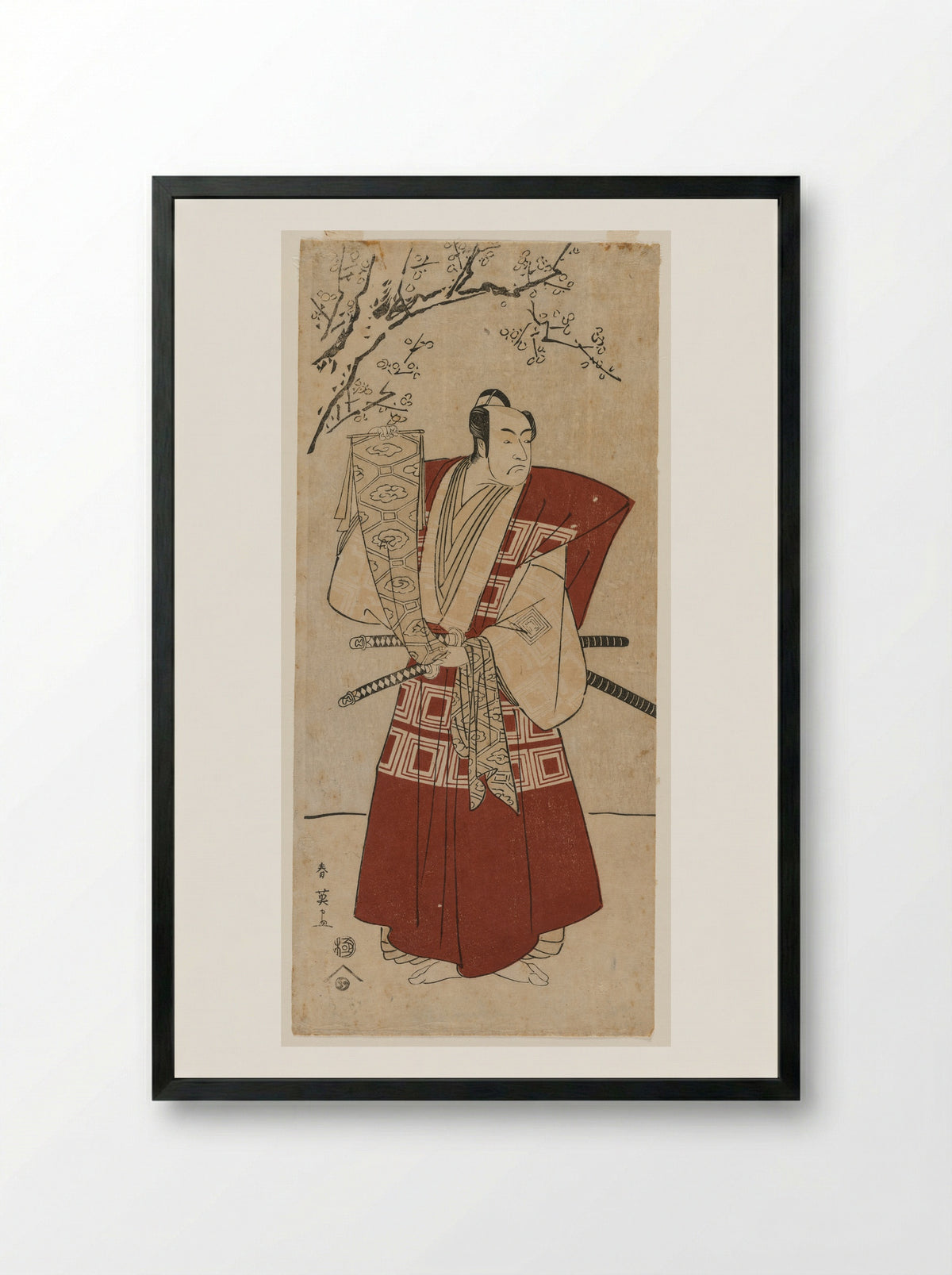 Ichikawa Monnosuke II as a Lord Holding a Banner - Katsukawa Shunei - Framed Print Black